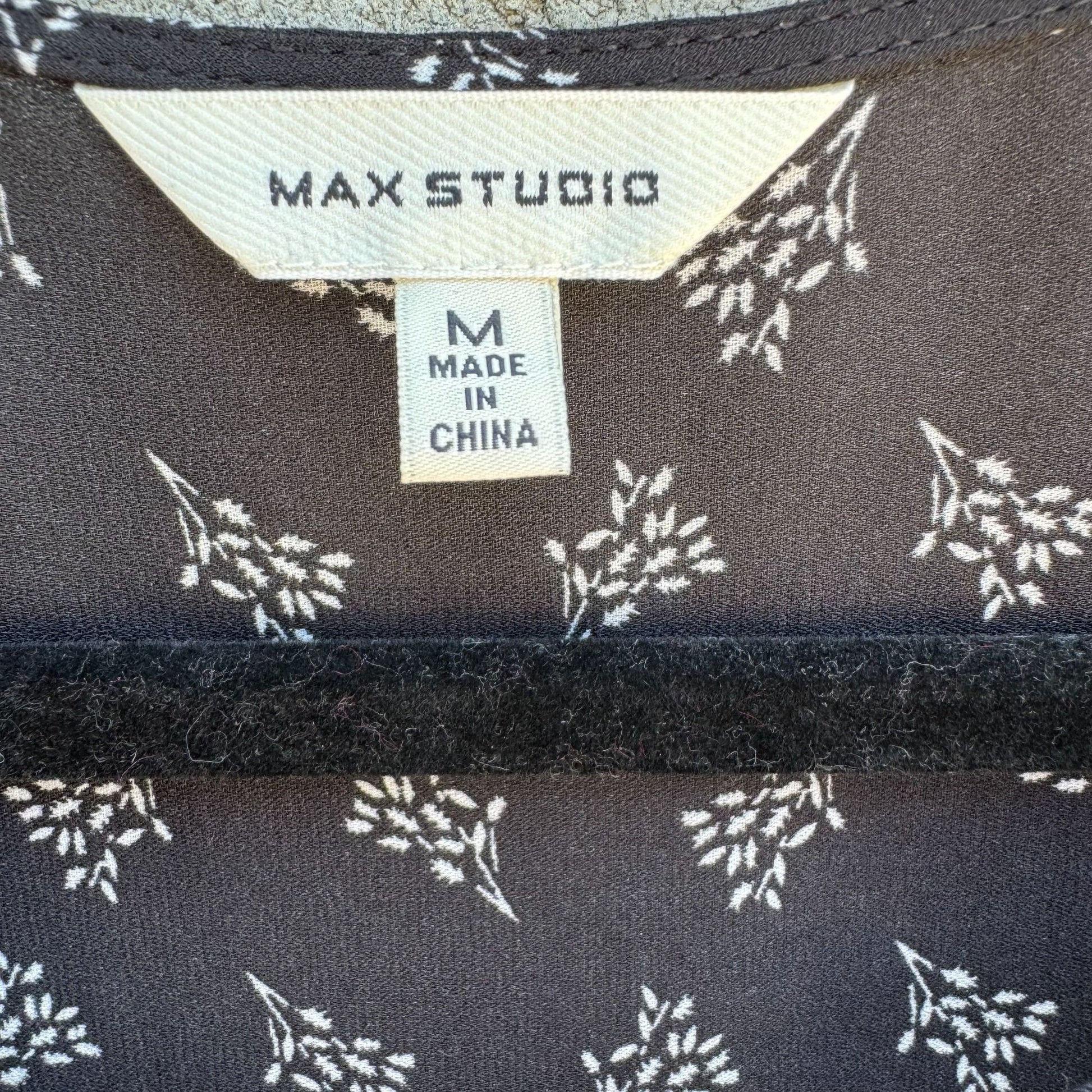 Max Studio Black Boho Long-Sleeve Lace-Up Floral Print Ruffle Trim Tassel Dress M