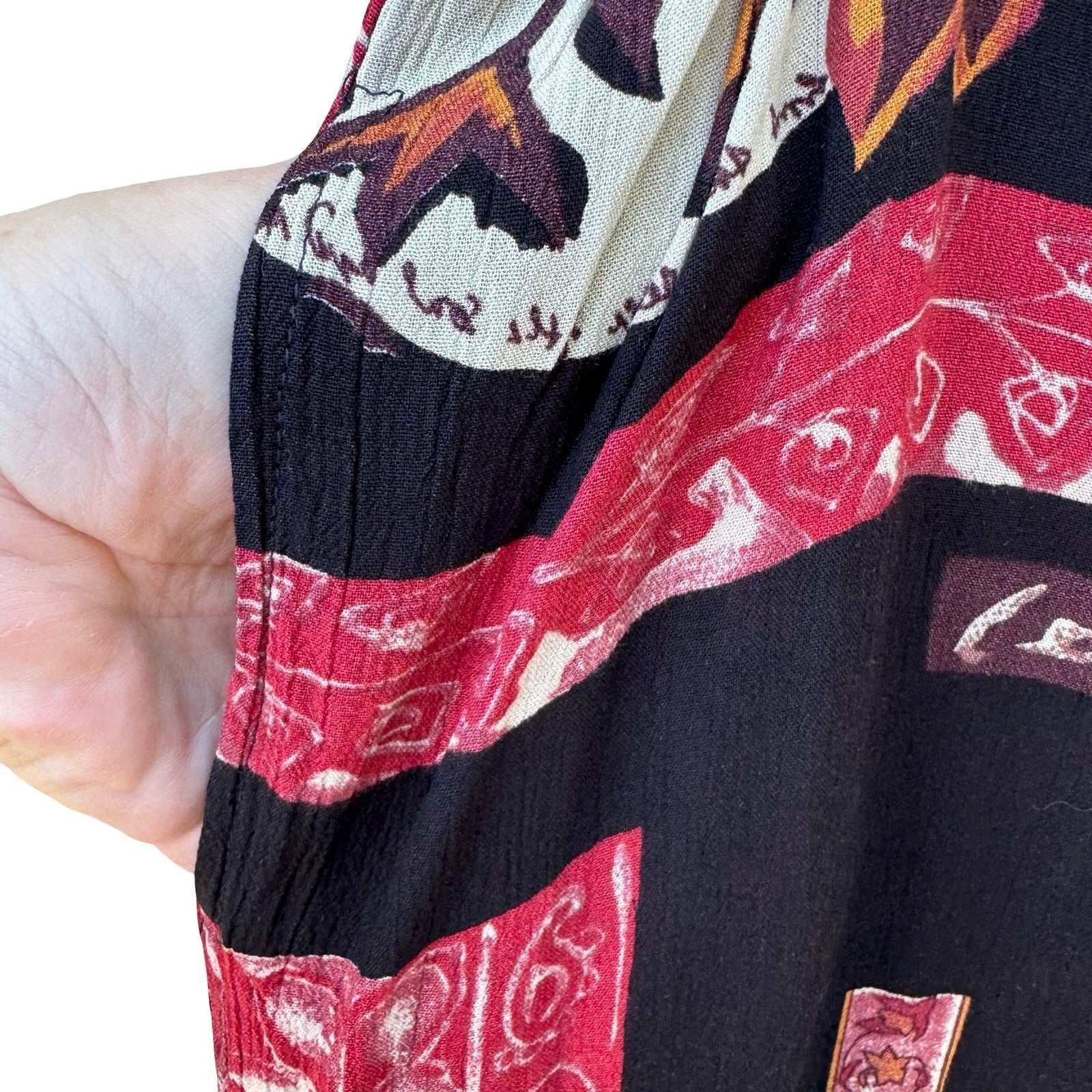 Surya Womens Abstract Geometric Floral Rayon Drawstring Crop Pants Black Red XL