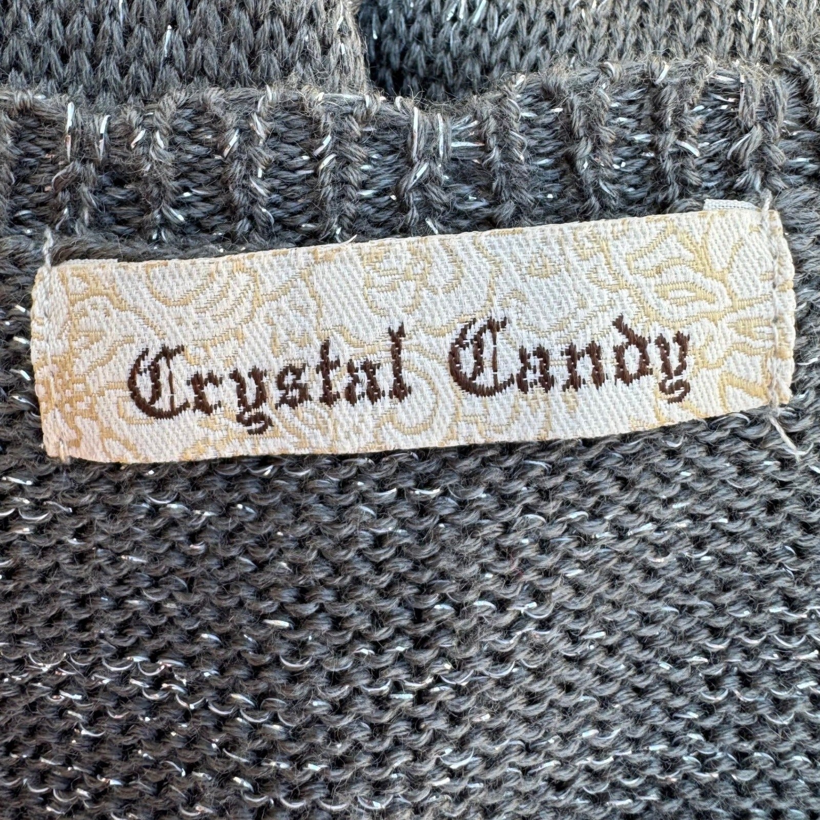 Crystal Candy Y2K Grey Metallic Knit Mini Sweater Dress Short Sleeve Scoop Neck