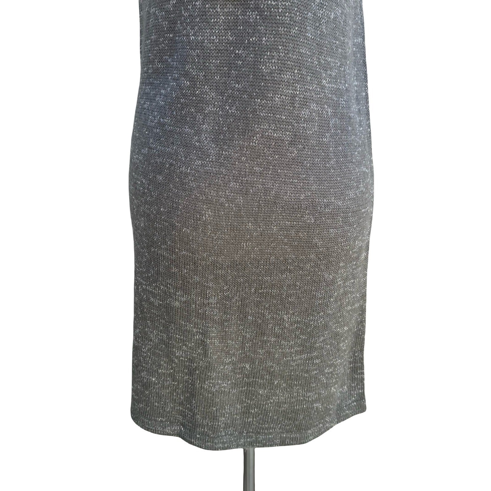 Crystal Candy Y2K Grey Metallic Knit Mini Sweater Dress Short Sleeve Scoop Neck