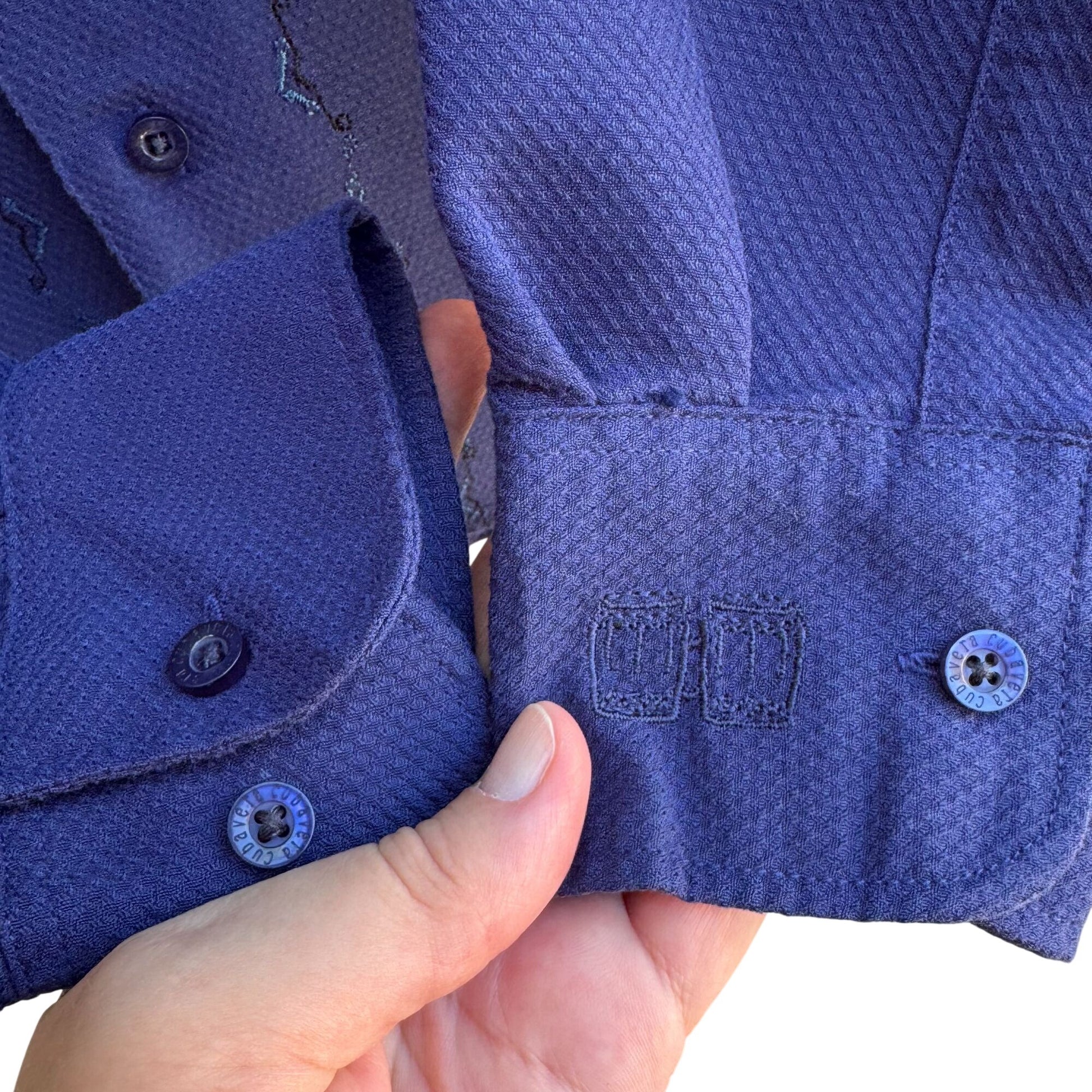 Monte Carlo Mens Embroidered Band Collar Long Sleeve Button-Up Shirt Blue L