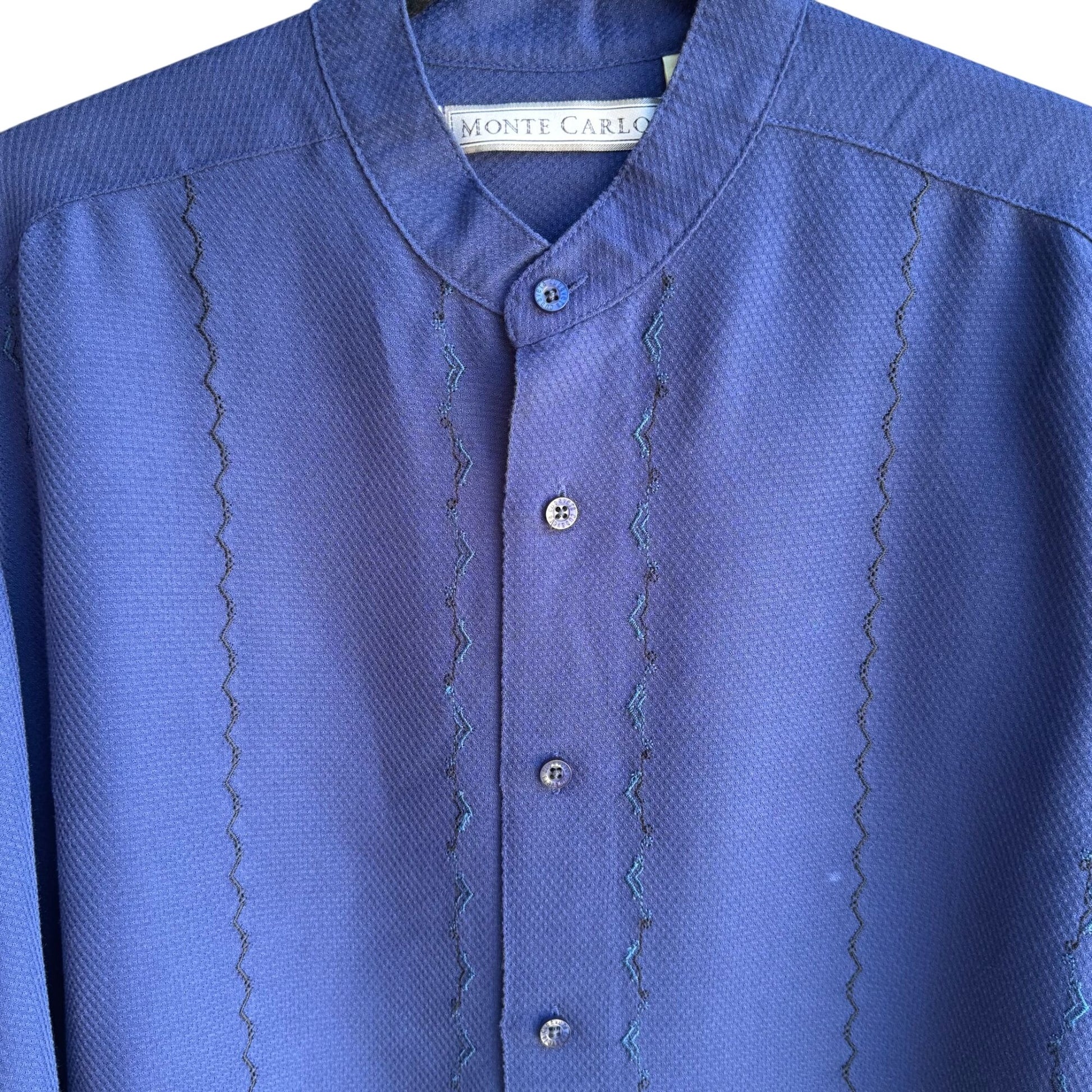 Monte Carlo Mens Embroidered Band Collar Long Sleeve Button-Up Shirt Blue L