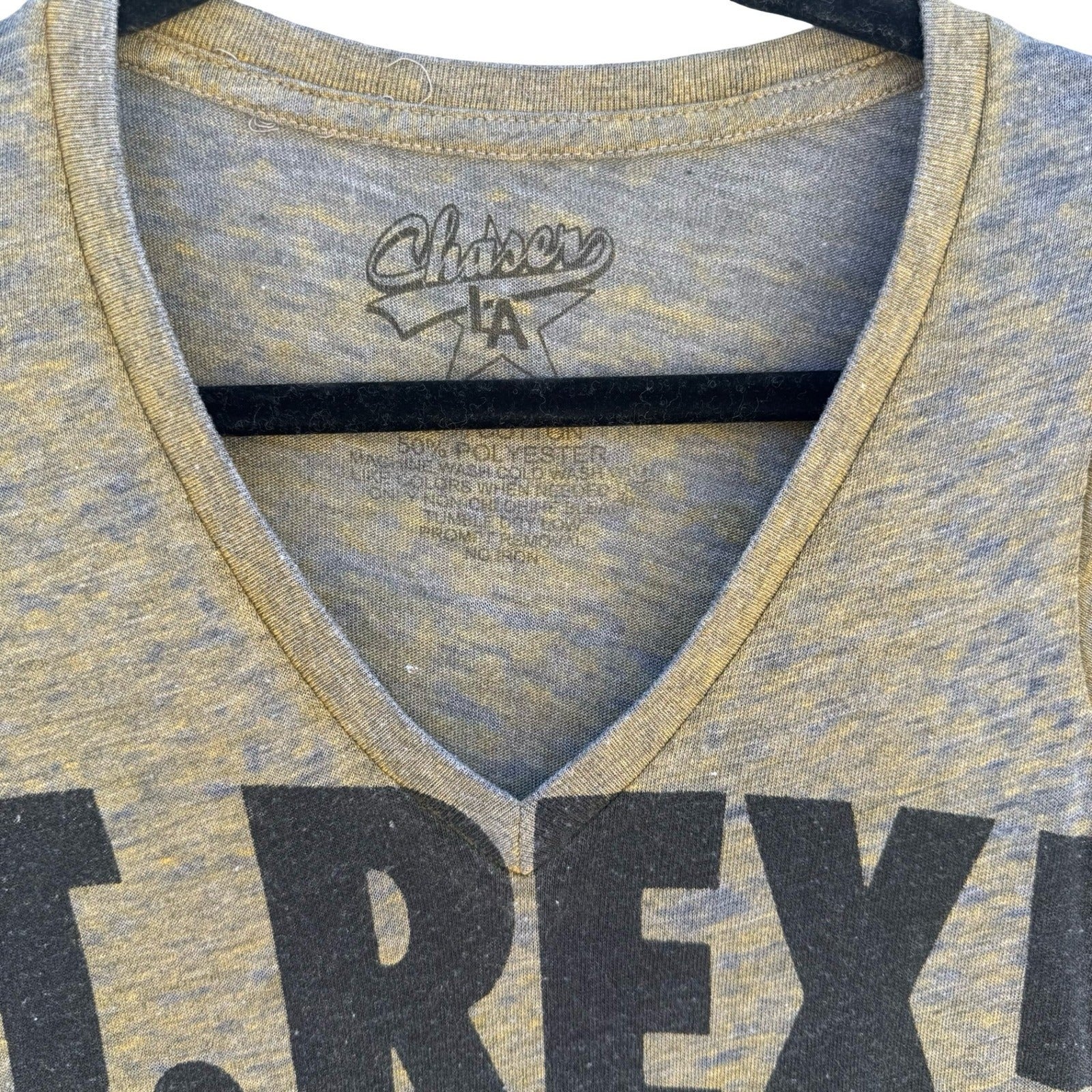 Chaser LA T Rex Marc Bolan Graphic V-Neck Babydoll Shirt Gray M Music Band Glam