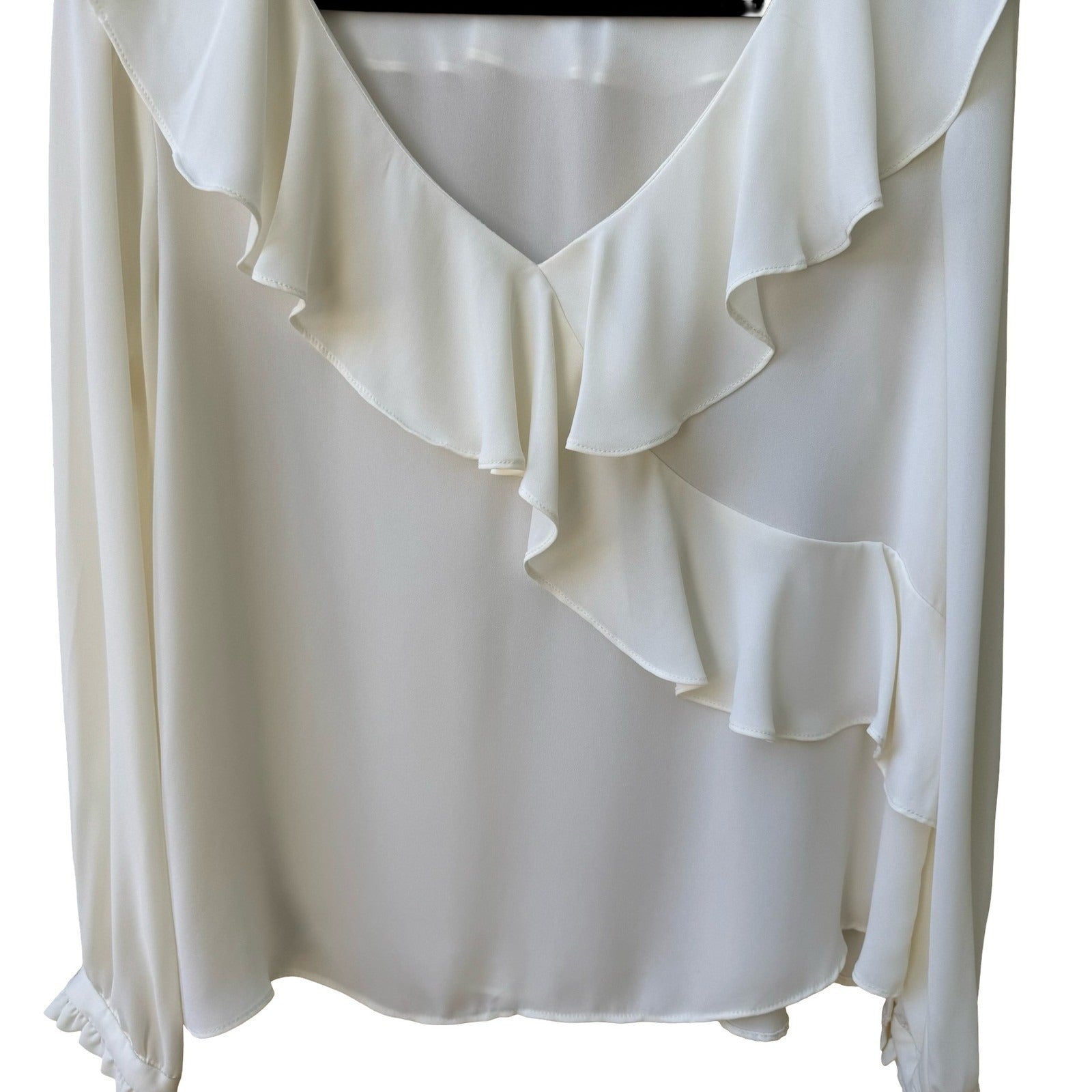 Vintage Coquette Romantic Ruffle Ethereal V-Neck Wrap Front Chiffon Blouse Ivory