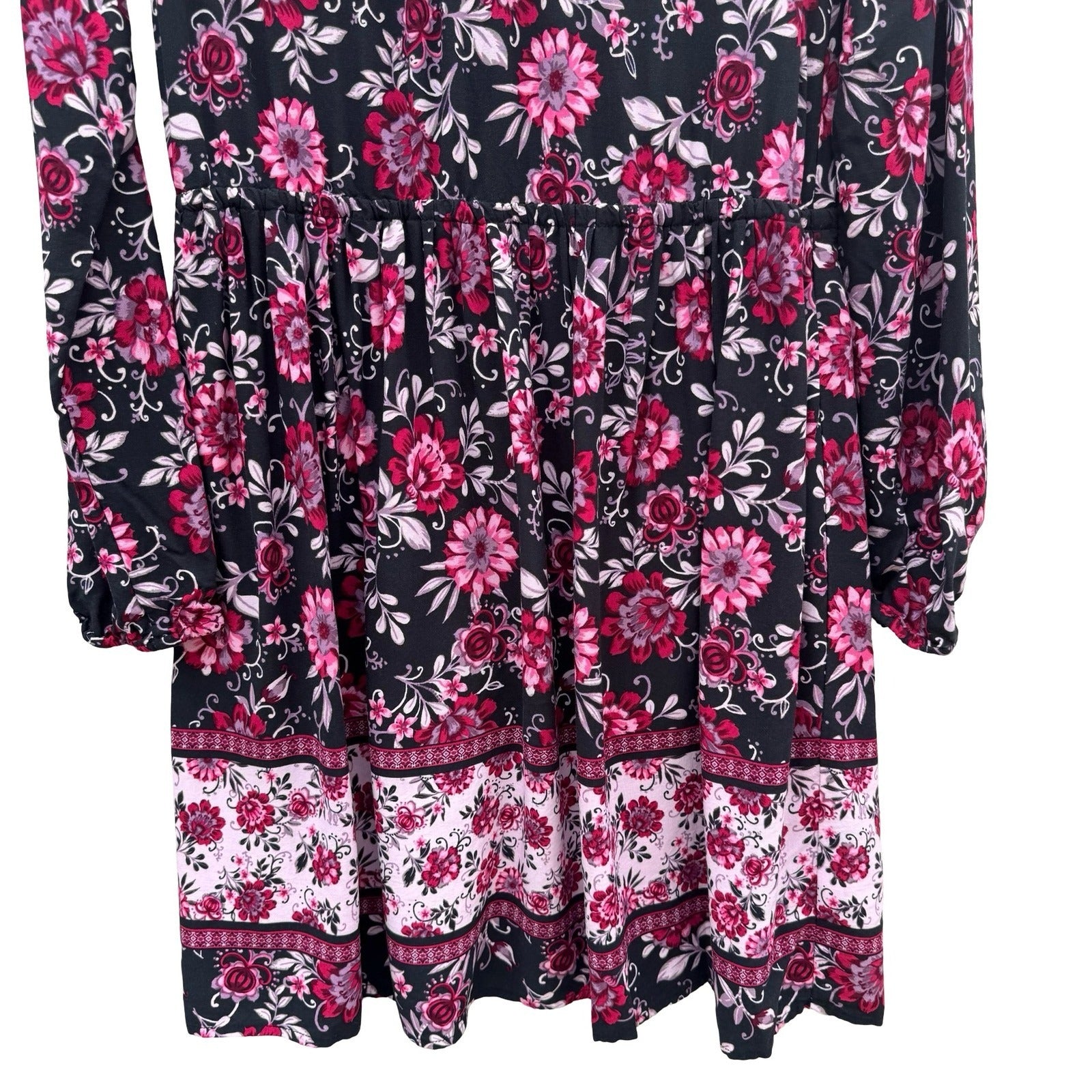 The Childrens Place Girls 16 XXL Floral Long Sleeve Dress Boho Pink Peasant