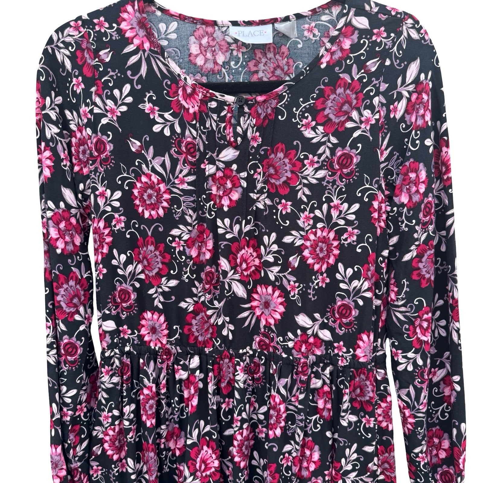 The Childrens Place Girls 16 XXL Floral Long Sleeve Dress Boho Pink Peasant