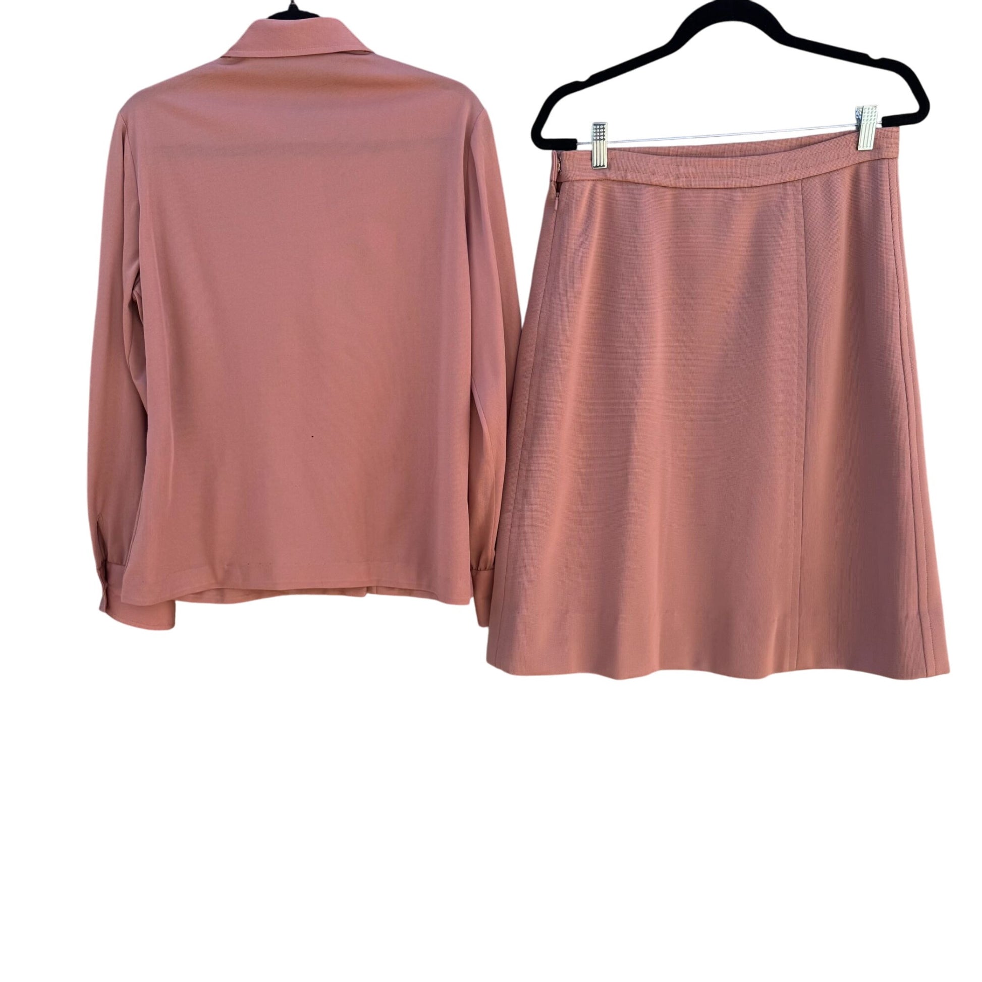 Dorce Vintage Womens Long Sleeve Button Top A-Line Skirt Rose Pink 2 Piece Set