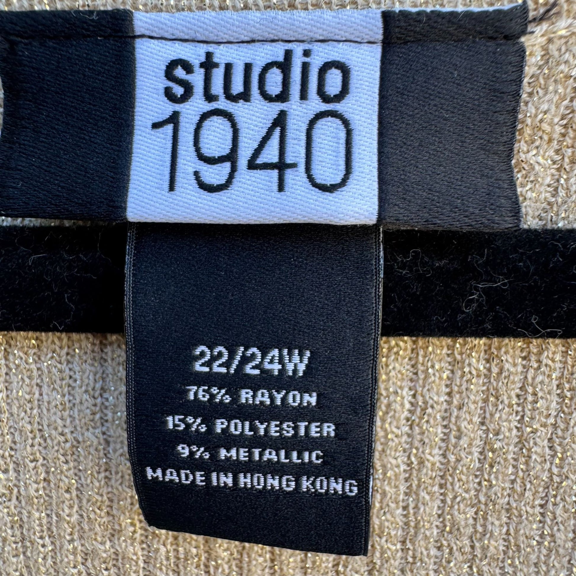 Studio 1940 Womens Beige Metallic Party Open Knit Deep V-Neck Sweater 22/24W