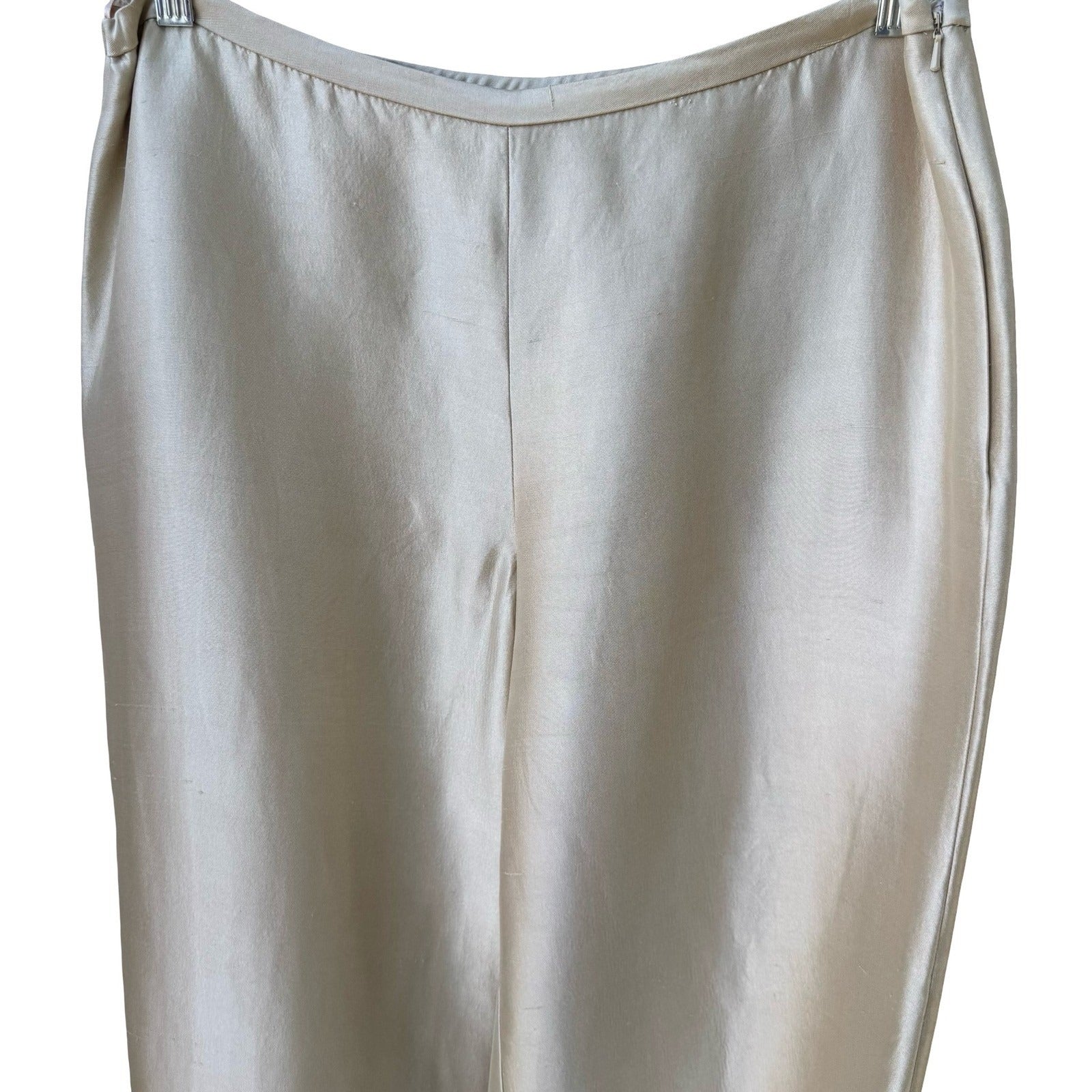 Bloomingdales Womens Silk Wool Blend Wide Leg Trousers Champagne Gold Size 14