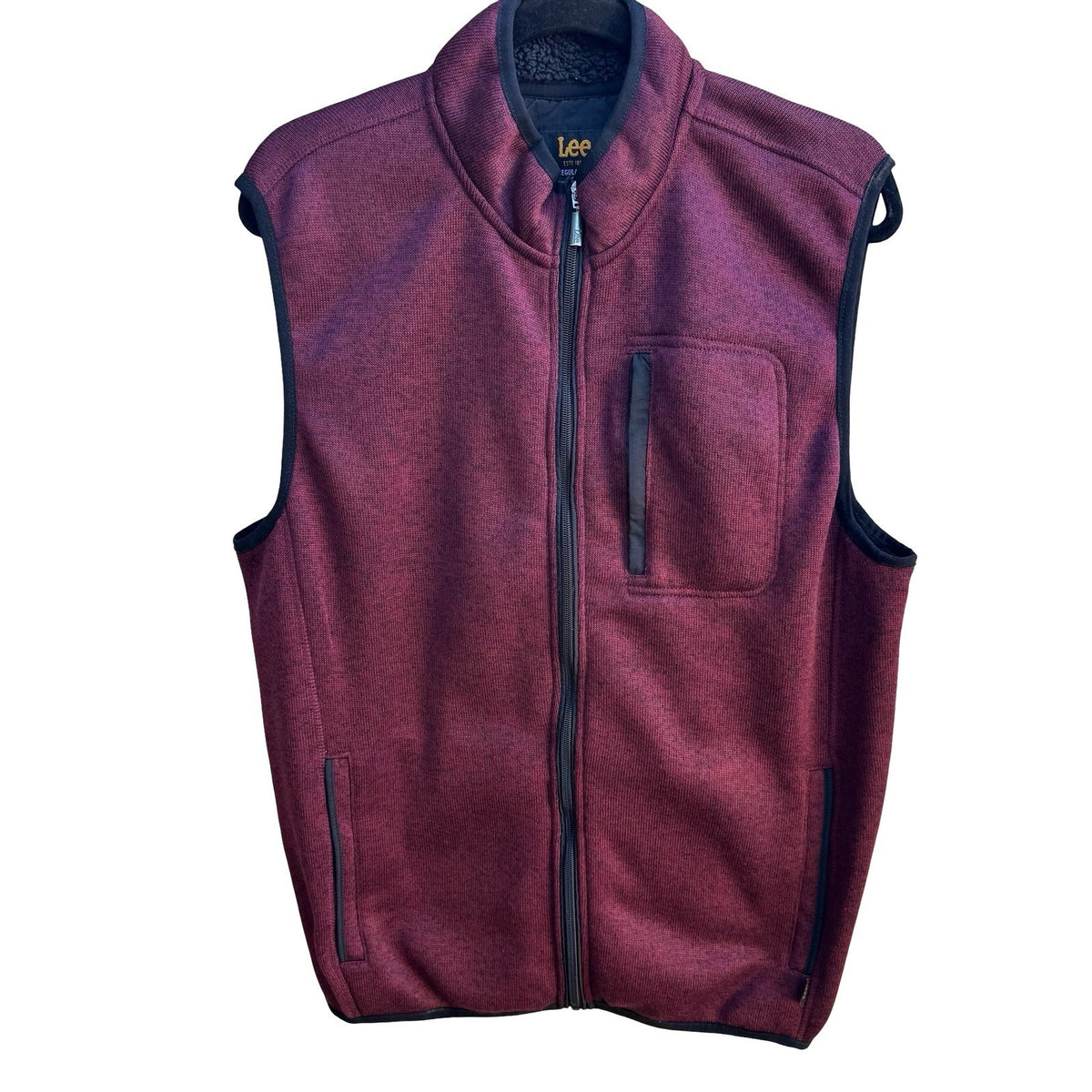 Lee Gorpcore Layering Sweater Fleece Sherpa Collar Utility Vest Burgundy Mens L