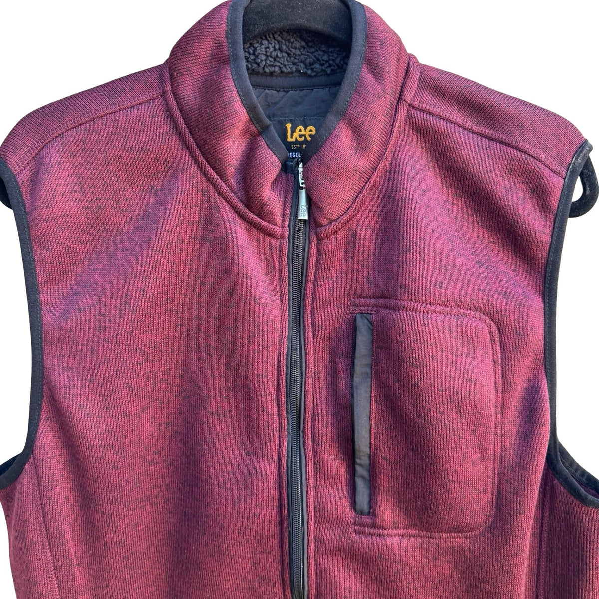Lee Gorpcore Layering Sweater Fleece Sherpa Collar Utility Vest Burgundy Mens L