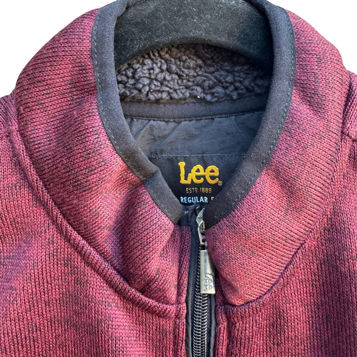 Lee Gorpcore Layering Sweater Fleece Sherpa Collar Utility Vest Burgundy Mens L