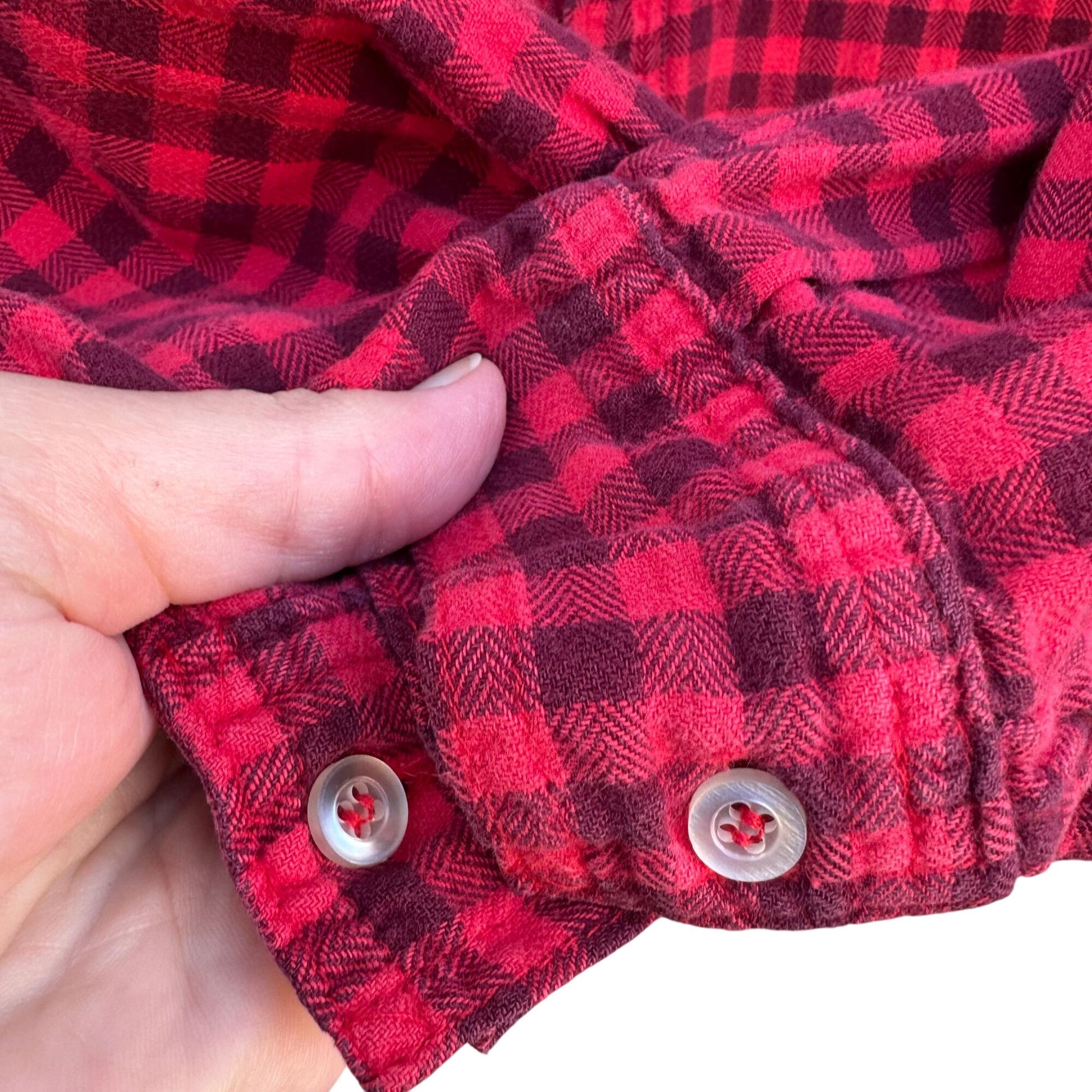 Cream Vintage Womens Red Buffalo Plaid Button Flannel Grunge Long Sleeve Shirt