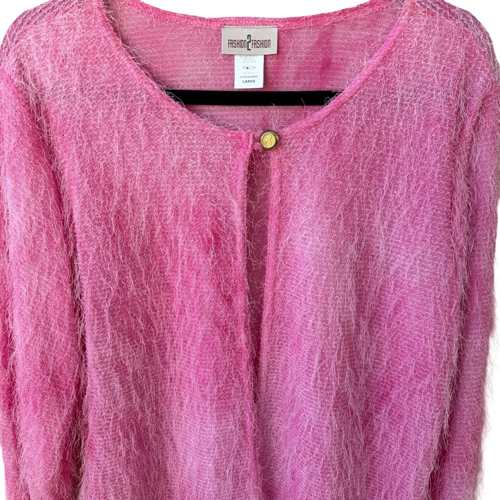 Fashion 2 Fashion Y2K Pink Eyelash Knit Cardigan Fuzzy Barbiecore Sweater L NEW