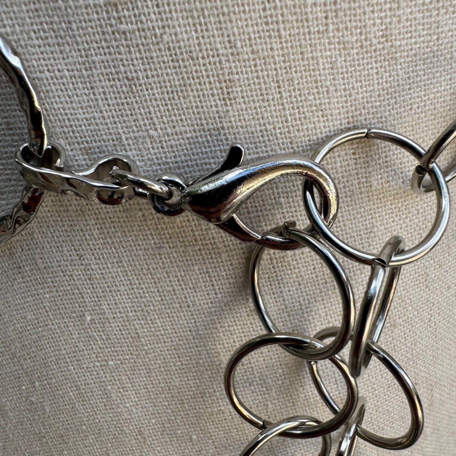 Silver Hammered Ring Chain Belt Adjustable Textured Circle Link Boho Statement