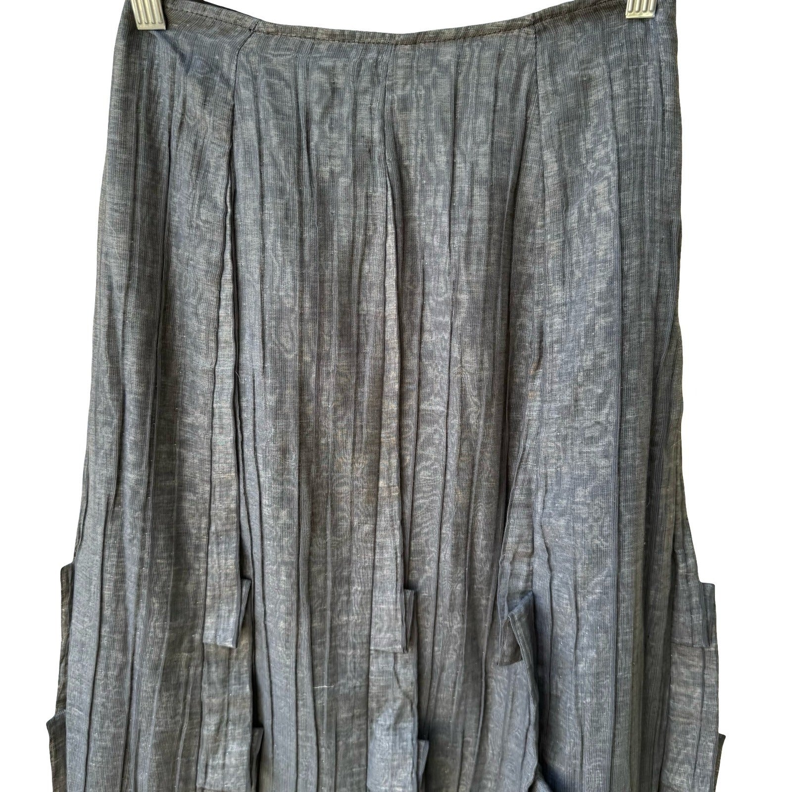 DIN Avant-Garde Lagenlook Minimalist Edgy Pleated Tiered Tab Midi Skirt Gray XS