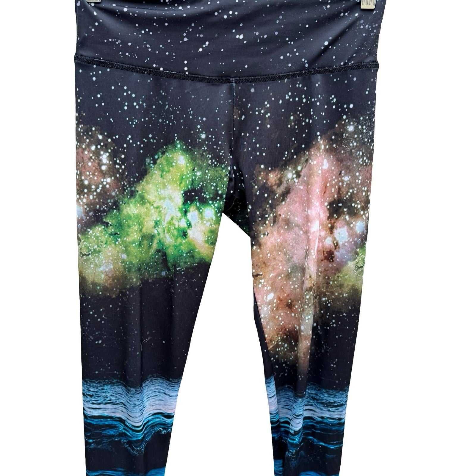 Onzie Galaxy Ocean Nebula Print High Rise Activewear Yoga Gym Leggings Black S