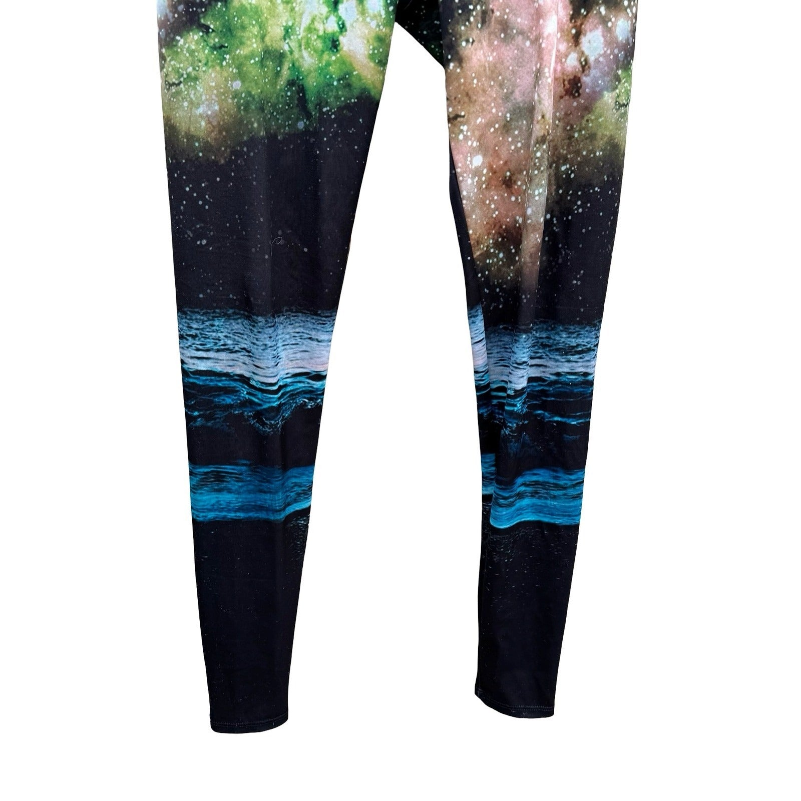 Onzie Galaxy Ocean Nebula Print High Rise Activewear Yoga Gym Leggings Black S