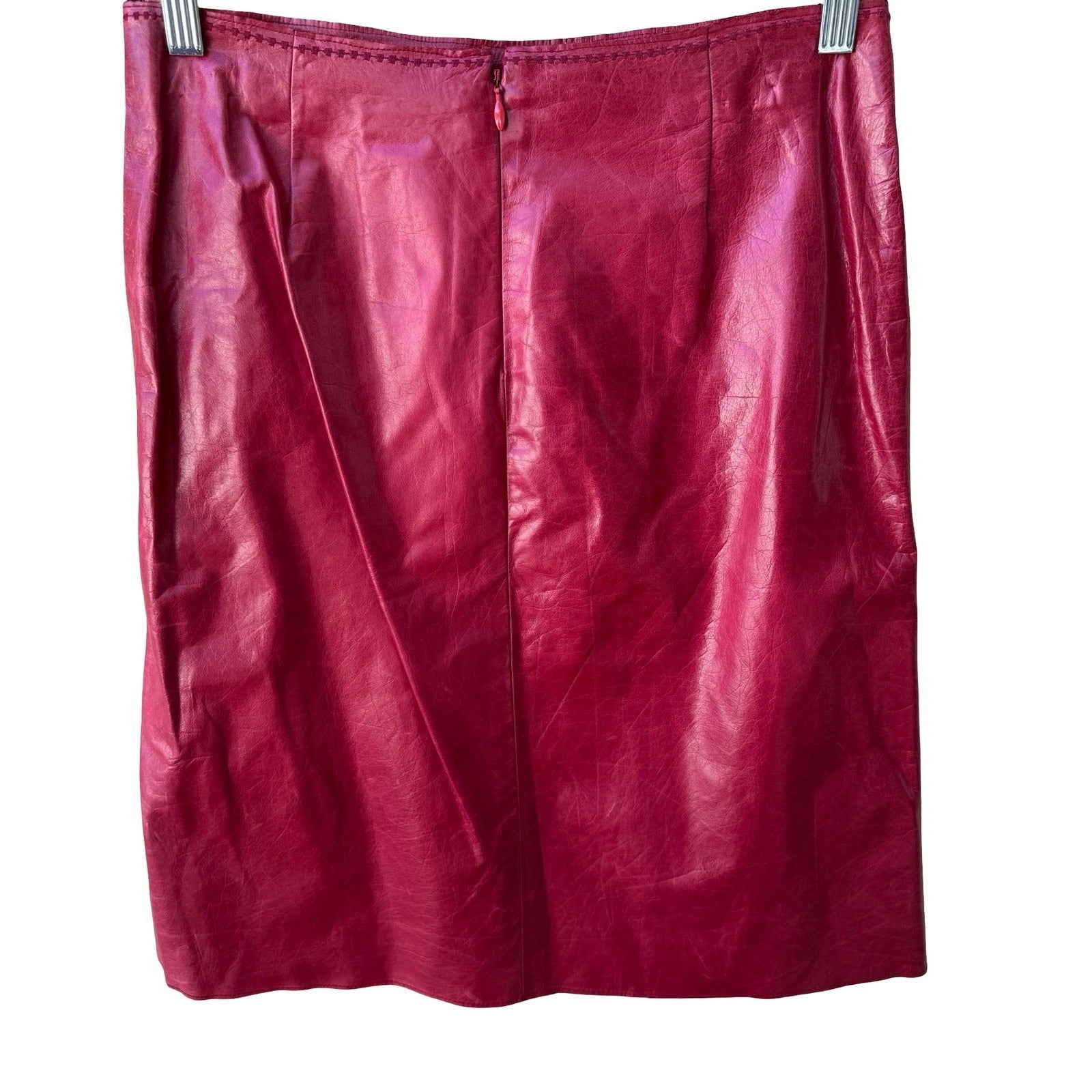 Poleci Y2K Indie Sleaze Leather Pencil Skirt Cross Stitch Edgy Barbie Hot Pink M