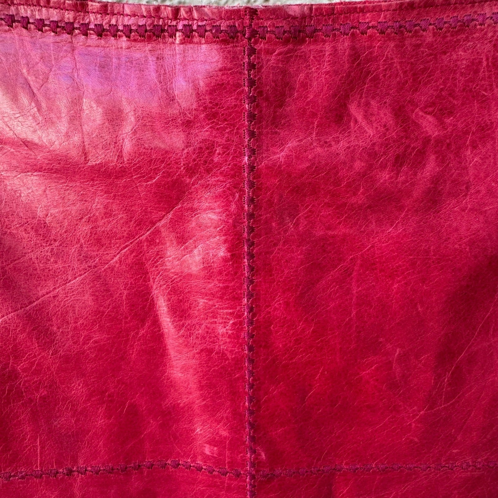 Poleci Y2K Indie Sleaze Leather Pencil Skirt Cross Stitch Edgy Barbie Hot Pink M