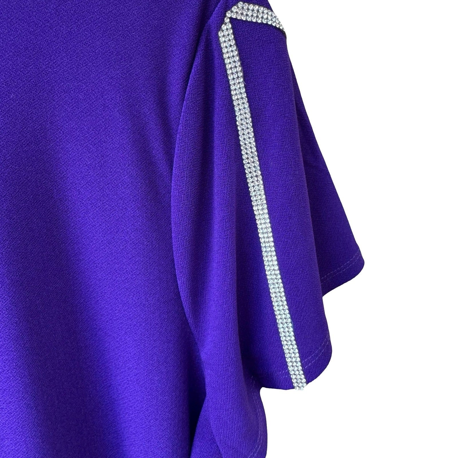 89th + Madison Glam Party Rhinestone Trim Sleeve Jewel Tone Purple Blouse L NEW