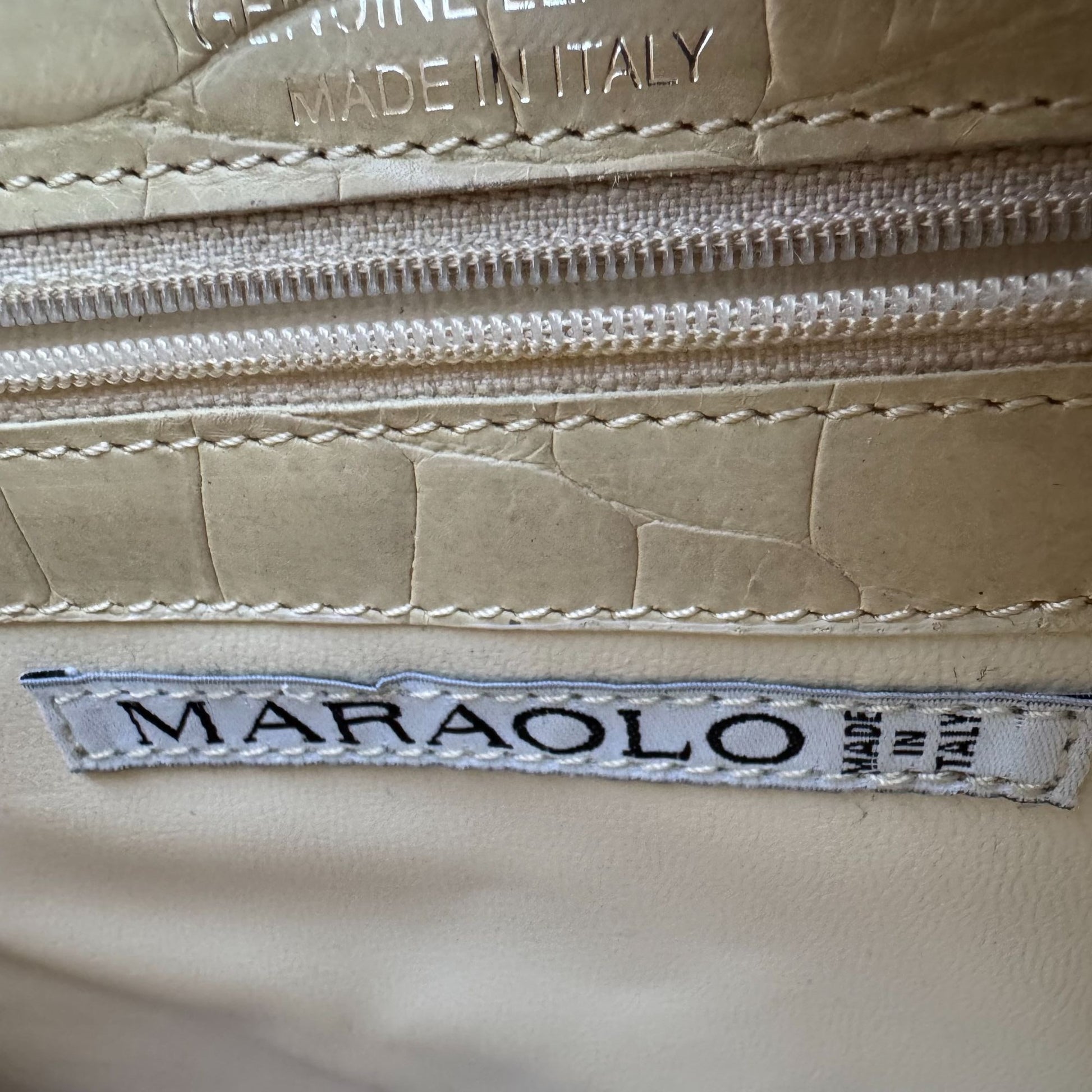 Maraolo Vintage Tan Croc-Embossed Genuine Leather Shoulder Bag Chunky Link Strap