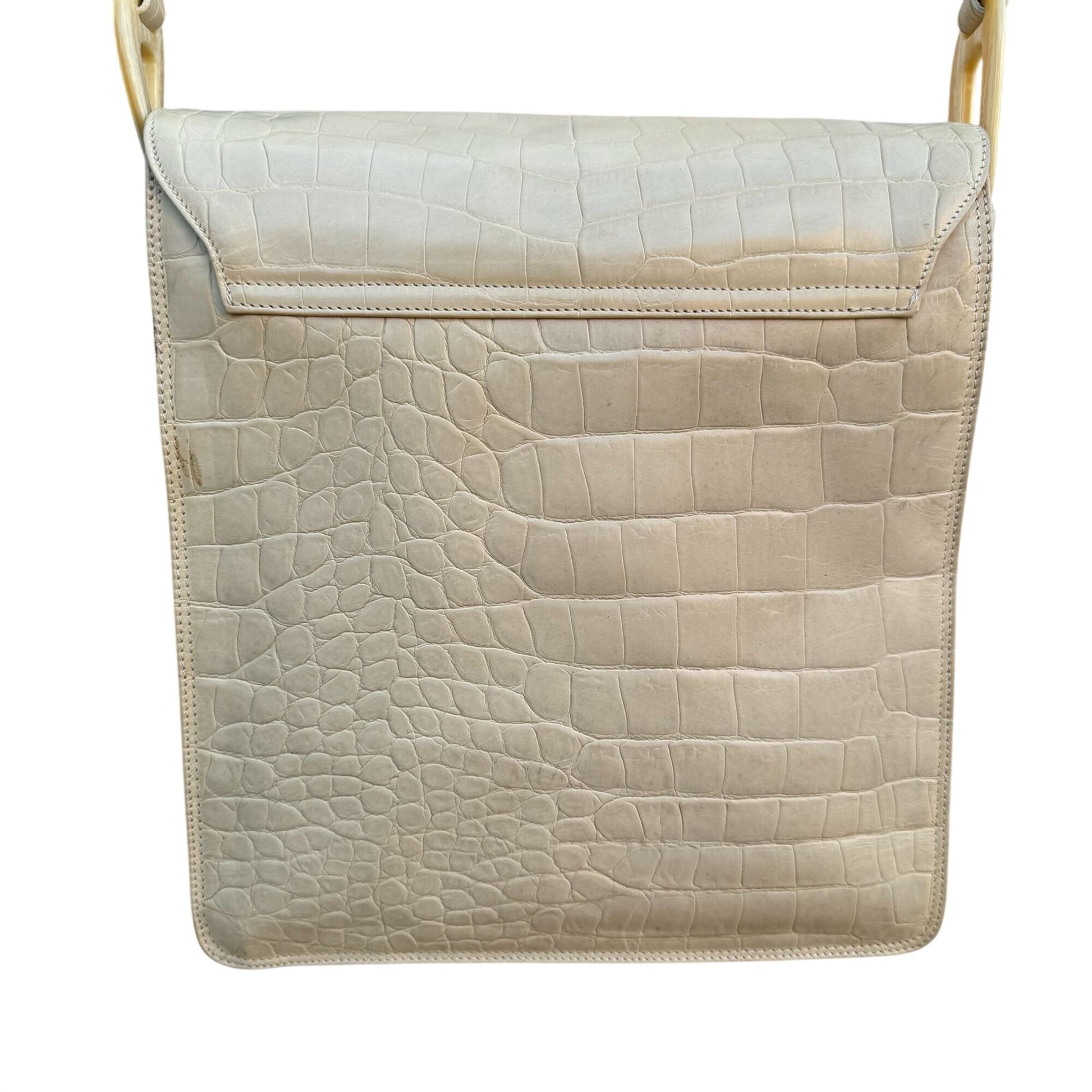 Maraolo Vintage Tan Croc-Embossed Genuine Leather Shoulder Bag Chunky Link Strap