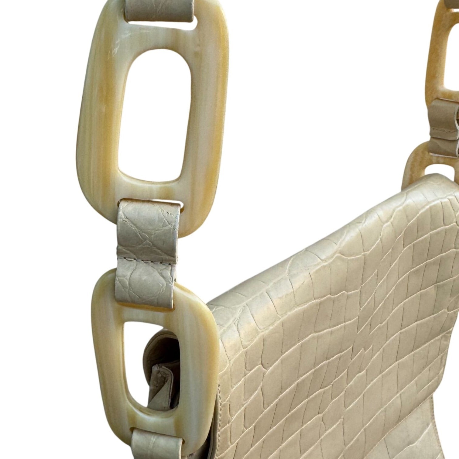 Maraolo Vintage Tan Croc-Embossed Genuine Leather Shoulder Bag Chunky Link Strap