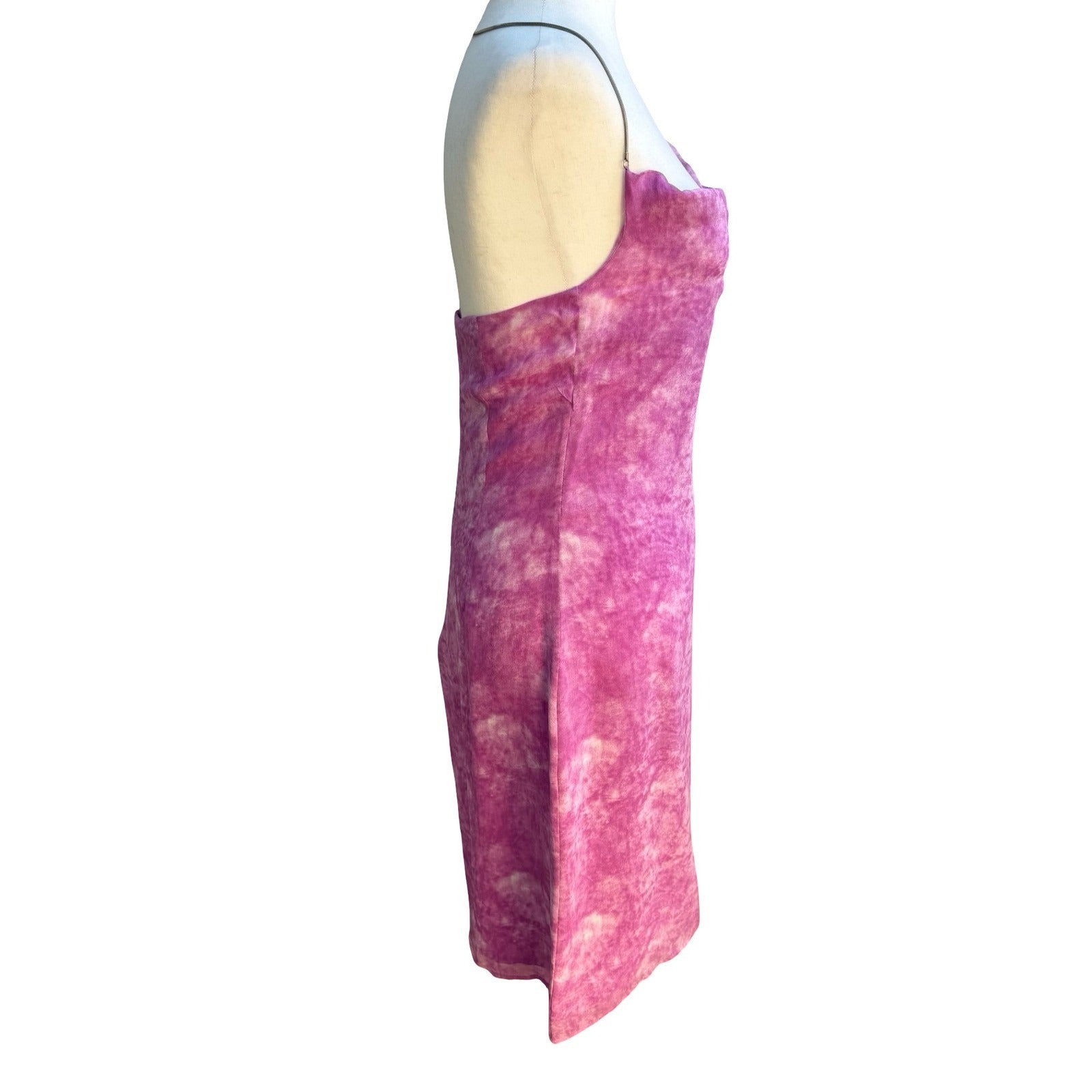 Sheri Bodell Y2K Silk Pink Tie Dye Ethereal Mermaid Halter Chain Midi Dress S