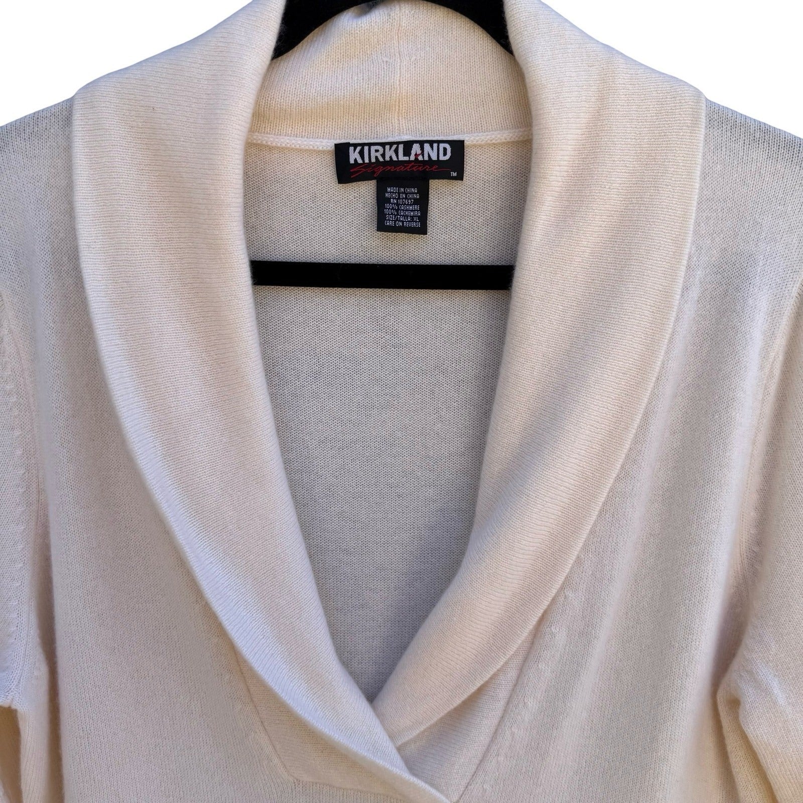 Kirkland Pure Cashmere Old Money Cream Shawl Collar V-Neck Sweater Pullover XL