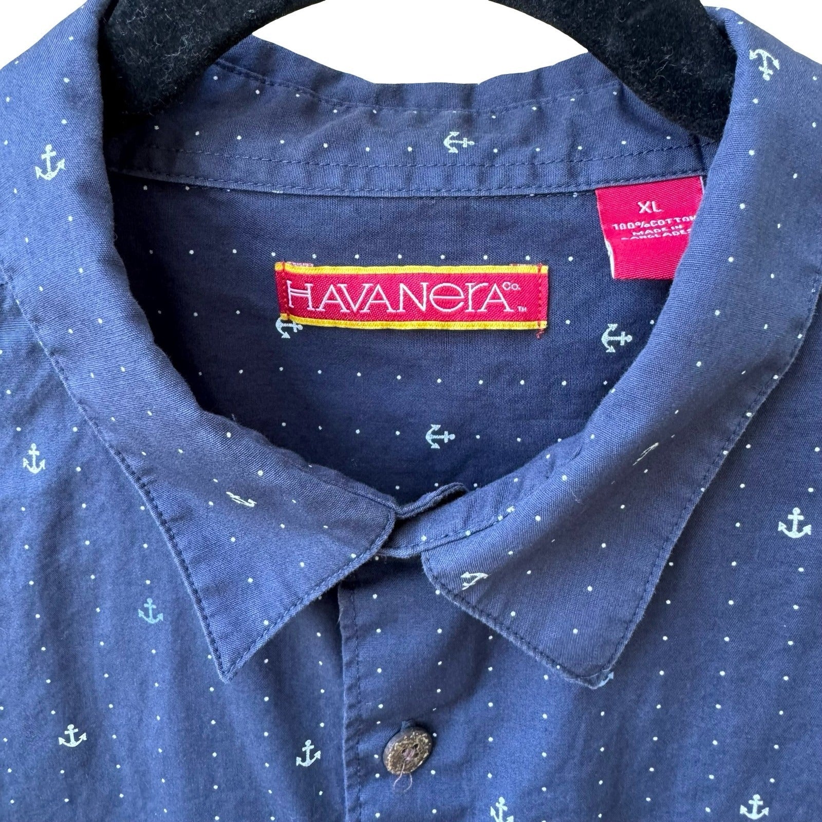 Havanera Nautical Anchor Print Coastal Sailor Preppy Cotton Shirt Navy Mens XL