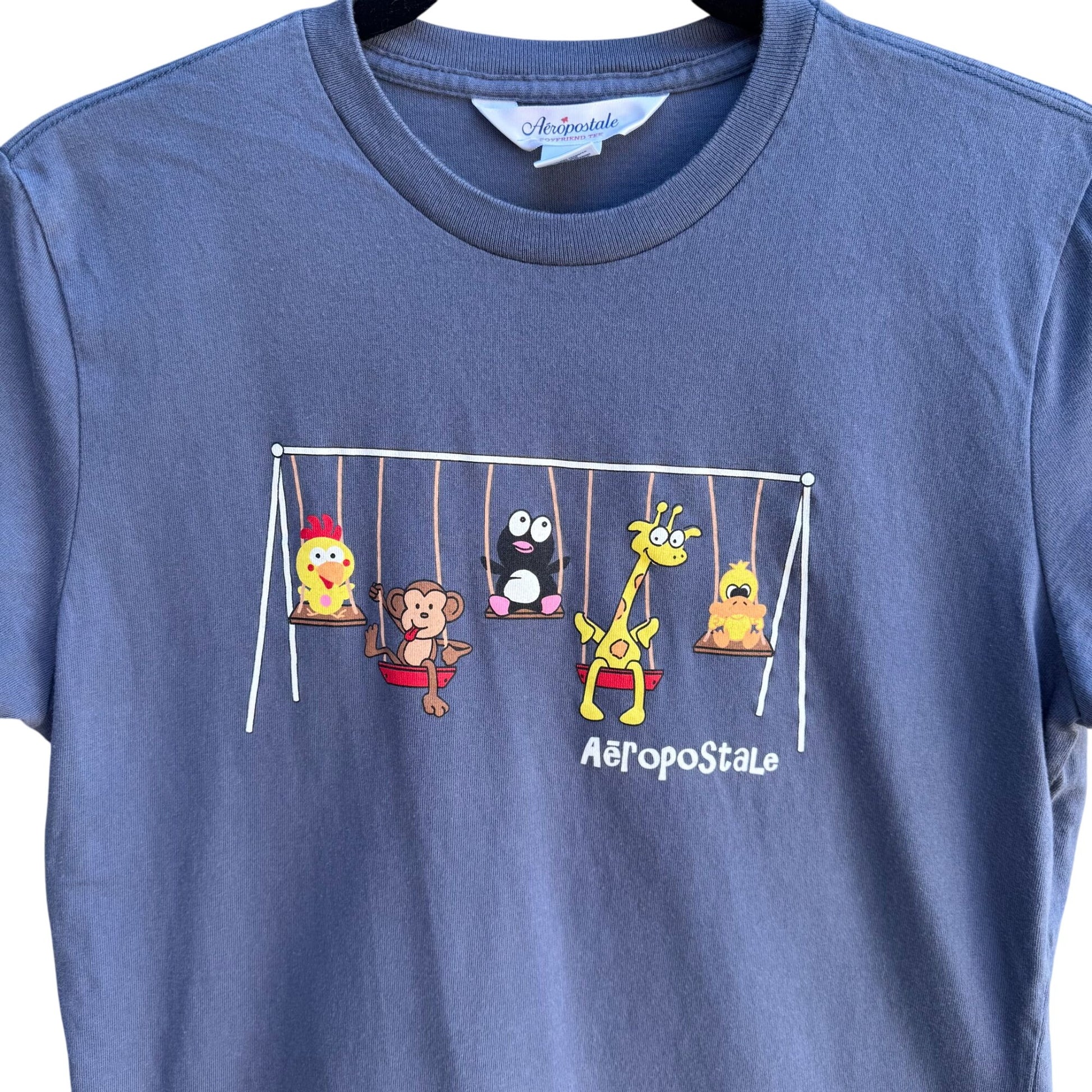 Aeropostale Vintage Y2K Babydoll Animal Swing Graphic Boyfriend Tee Blue Shirt M