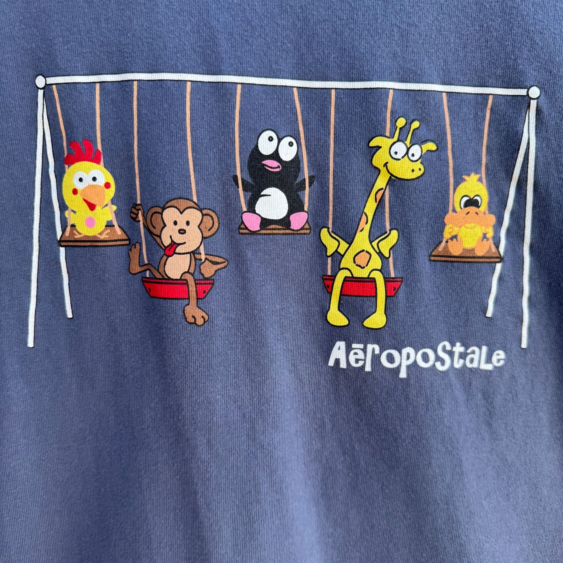 Aeropostale Vintage Y2K Babydoll Animal Swing Graphic Boyfriend Tee Blue Shirt M