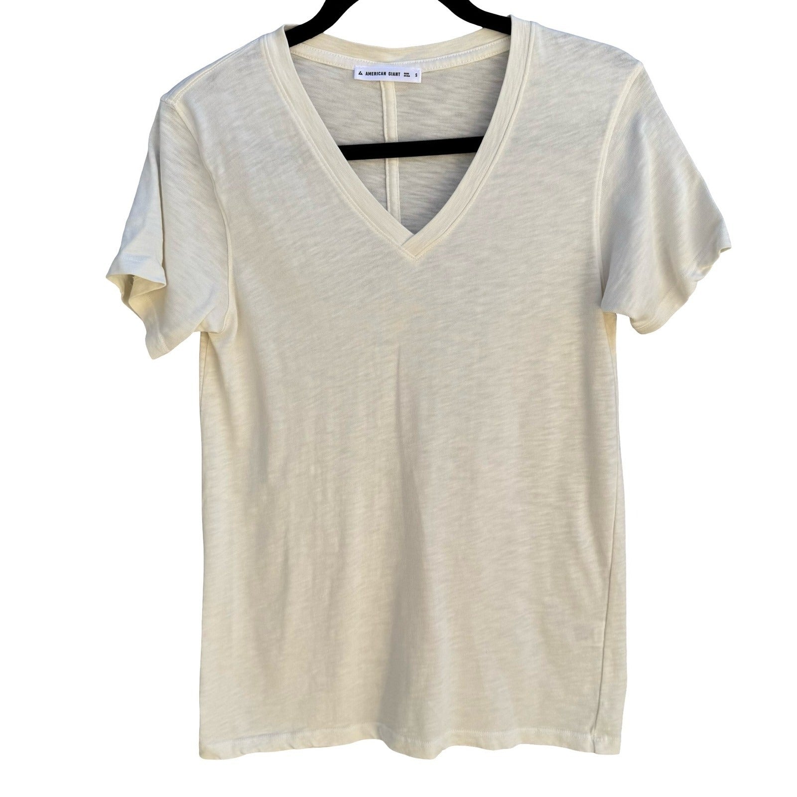 American Giant Sustainable Supima Cotton V-Neck Minimalist Shirt Ivory Womens S