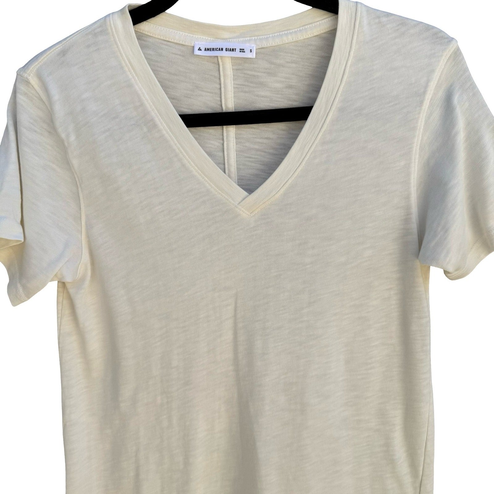 American Giant Sustainable Supima Cotton V-Neck Minimalist Shirt Ivory Womens S
