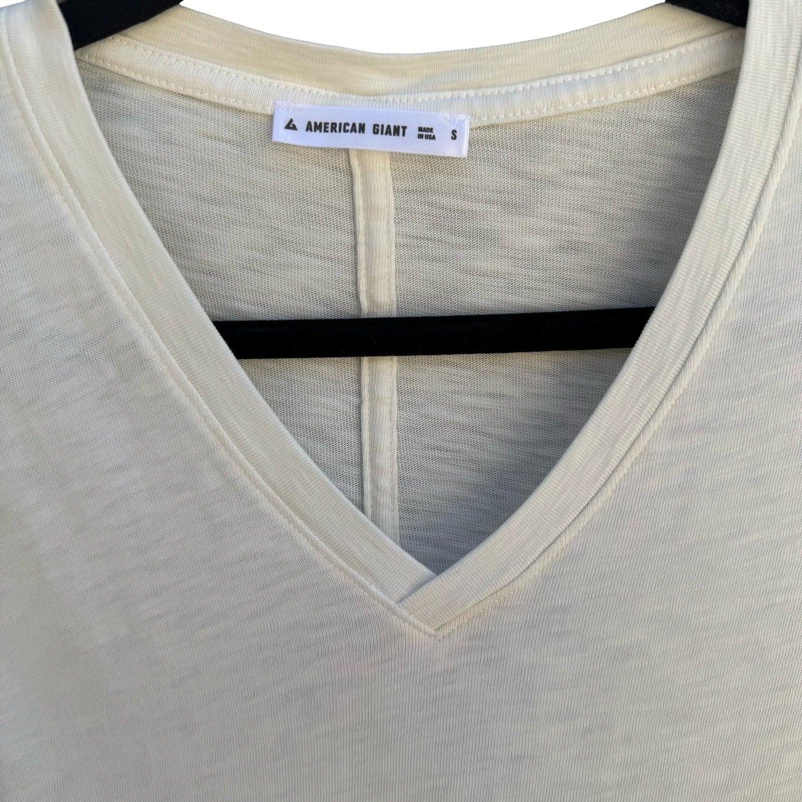 American Giant Sustainable Supima Cotton V-Neck Minimalist Shirt Ivory Womens S