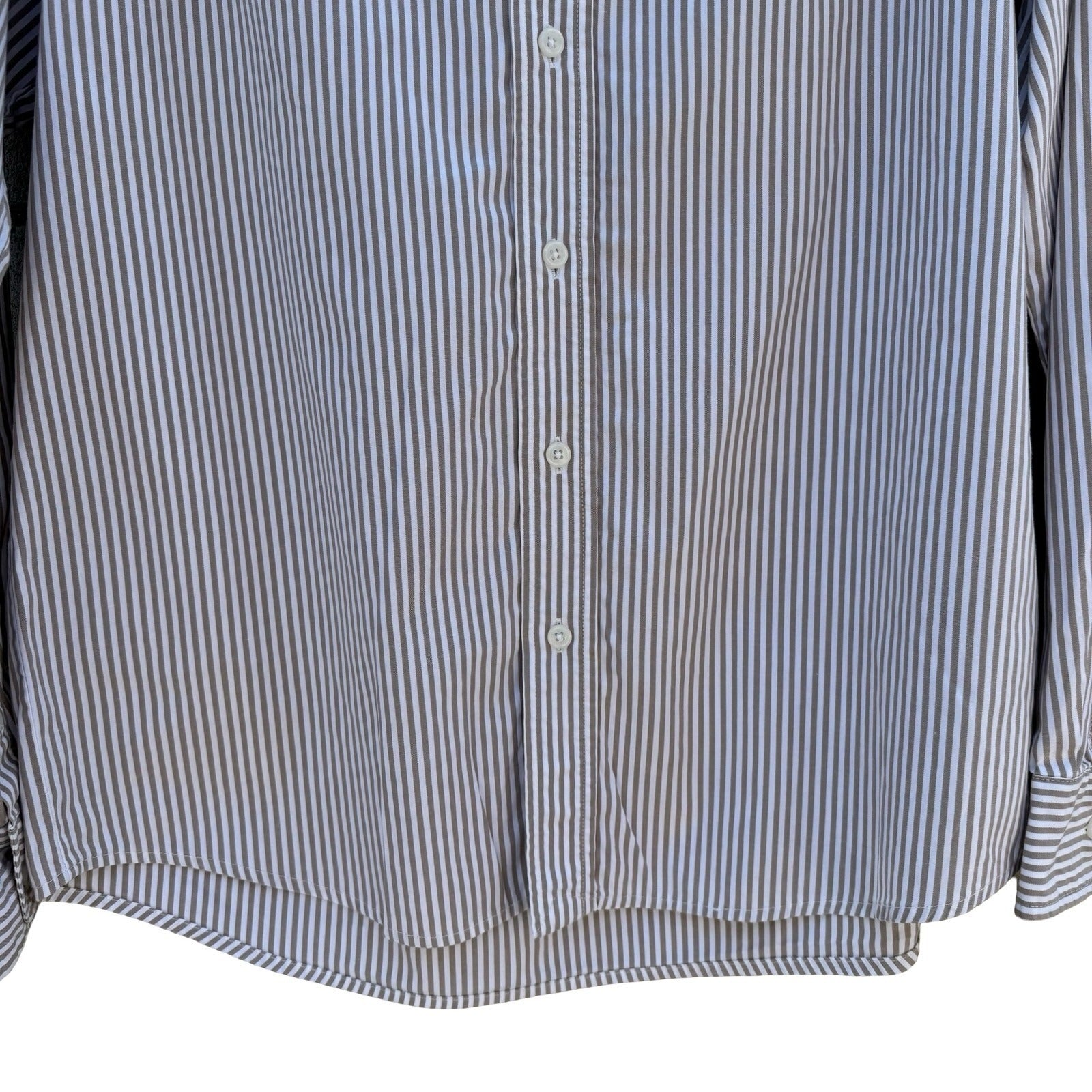 NOTON Mens Khaki White Striped Cotton Button Down Shirt Windmill Logo Size M