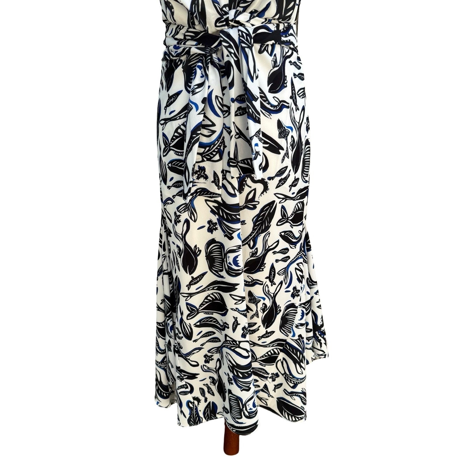 Adolfo Dominguez Fish Print Wrap Front Mermaid Maxi Dress Resortwear Coastal S