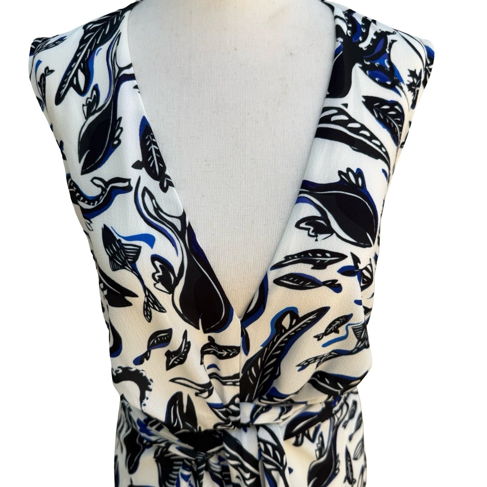 Adolfo Dominguez Fish Print Wrap Front Mermaid Maxi Dress Resortwear Coastal S