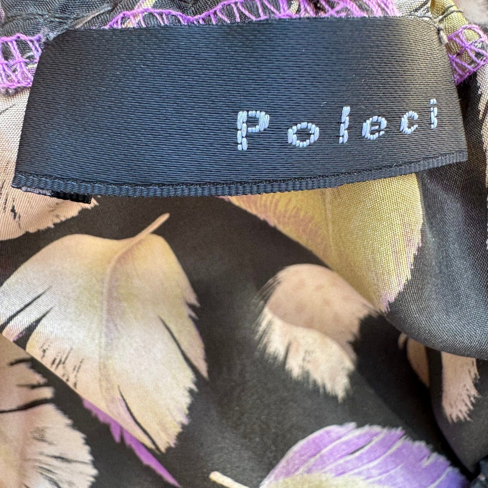 Poleci Y2K Silk Beaded Feather Print Hem Boho Festival Artsy Statement Skirt