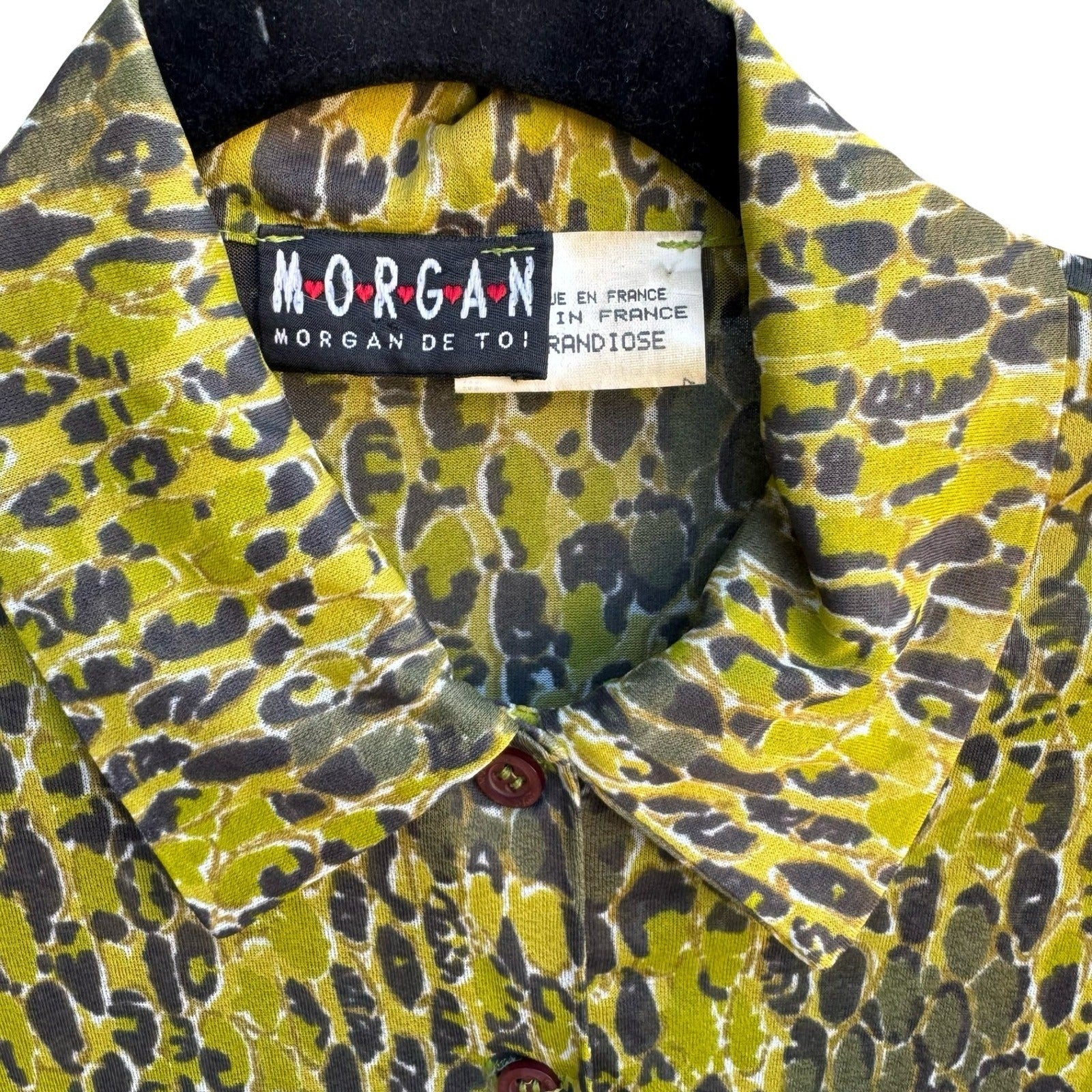 Morgan De Toi Vintage French Y2K 90s Semi Sheer Indie Animal Print Mesh Blouse