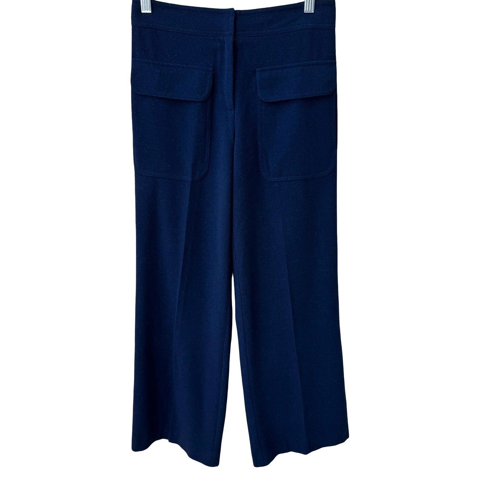 Laundry Shelli Segal Nautical Sailor Wool Wide Leg Trousers Flap Pockets Navy 2