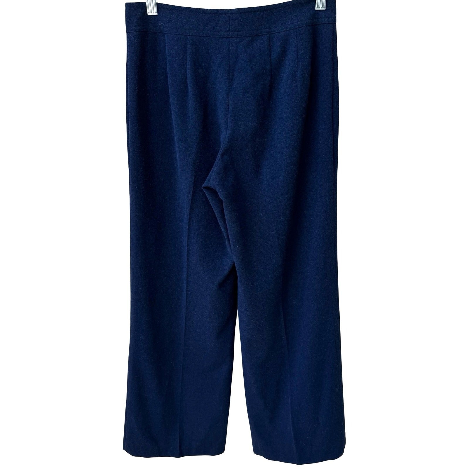 Laundry Shelli Segal Nautical Sailor Wool Wide Leg Trousers Flap Pockets Navy 2