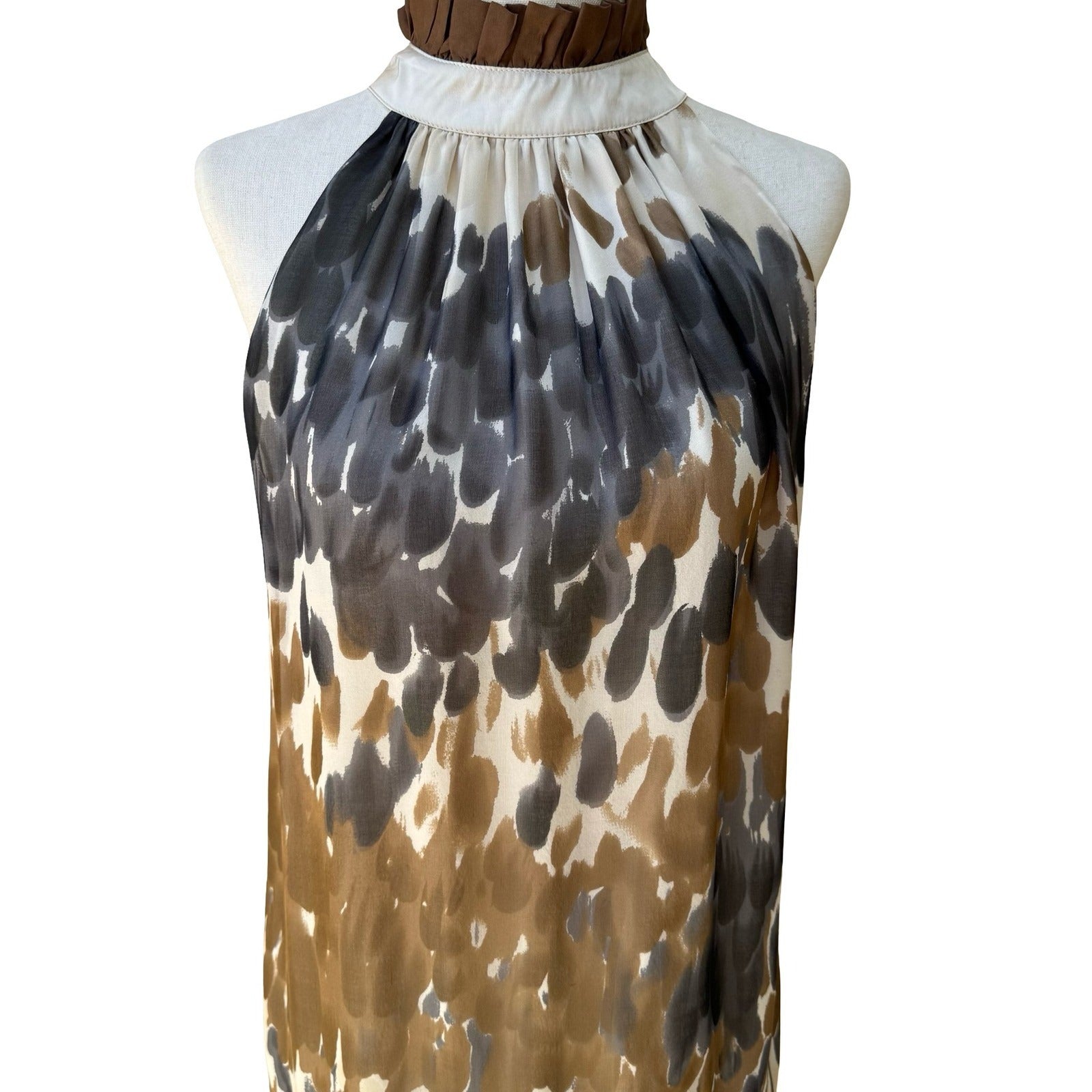 Twenty One Silk Blend Boho Flowy Abstract Print Ruffle Neck Tunic Top Dress S