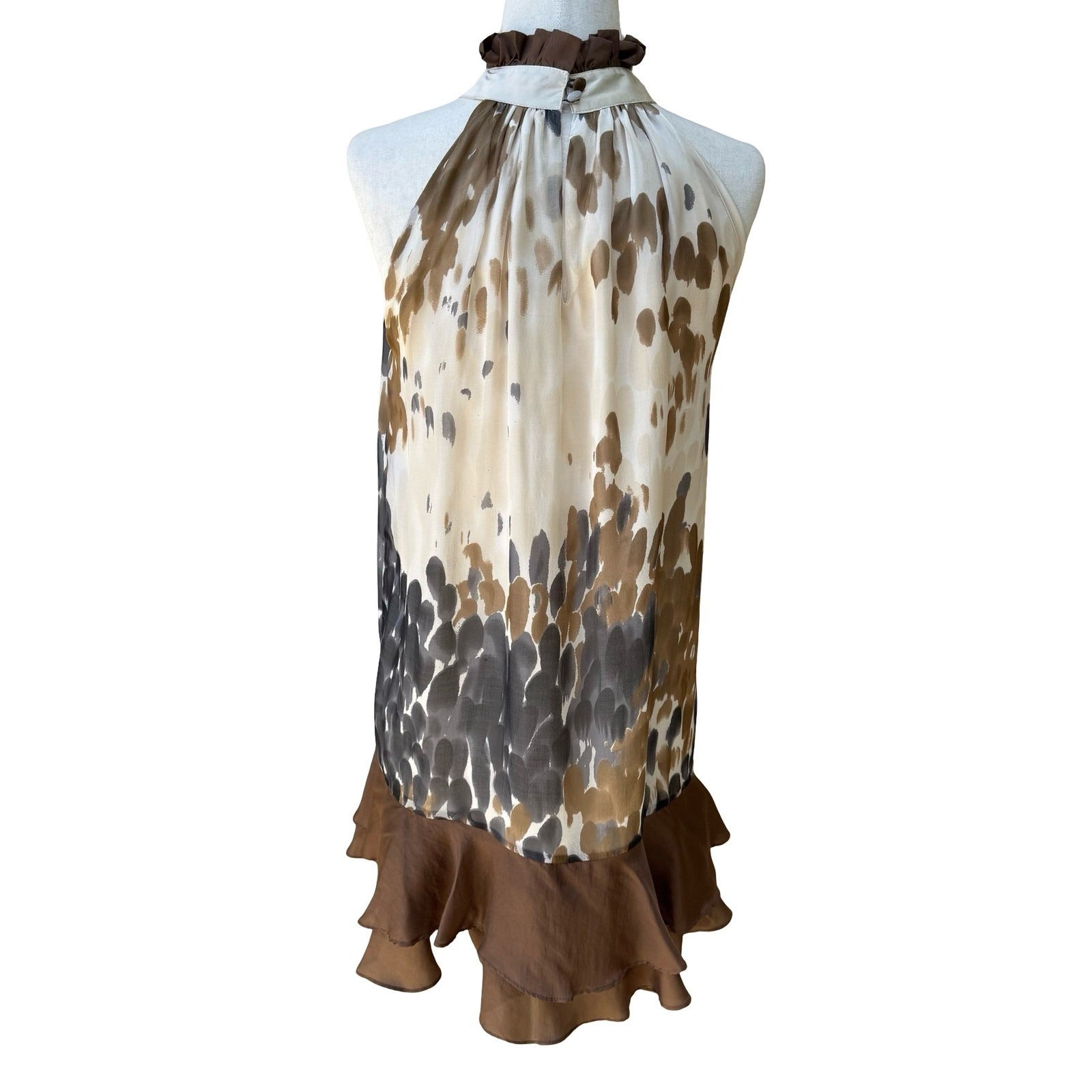 Twenty One Silk Blend Boho Flowy Abstract Print Ruffle Neck Tunic Top Dress S