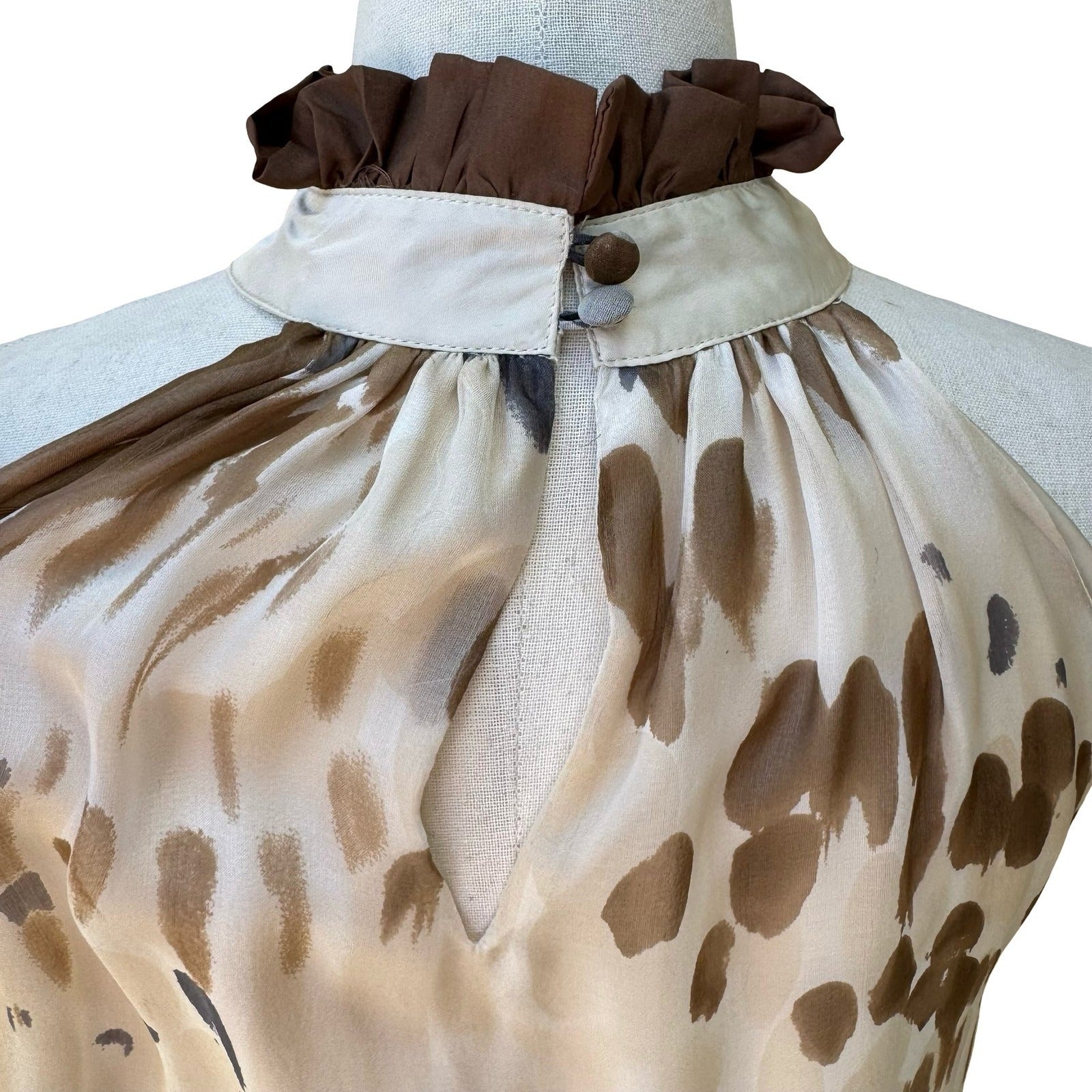 Twenty One Silk Blend Boho Flowy Abstract Print Ruffle Neck Tunic Top Dress S