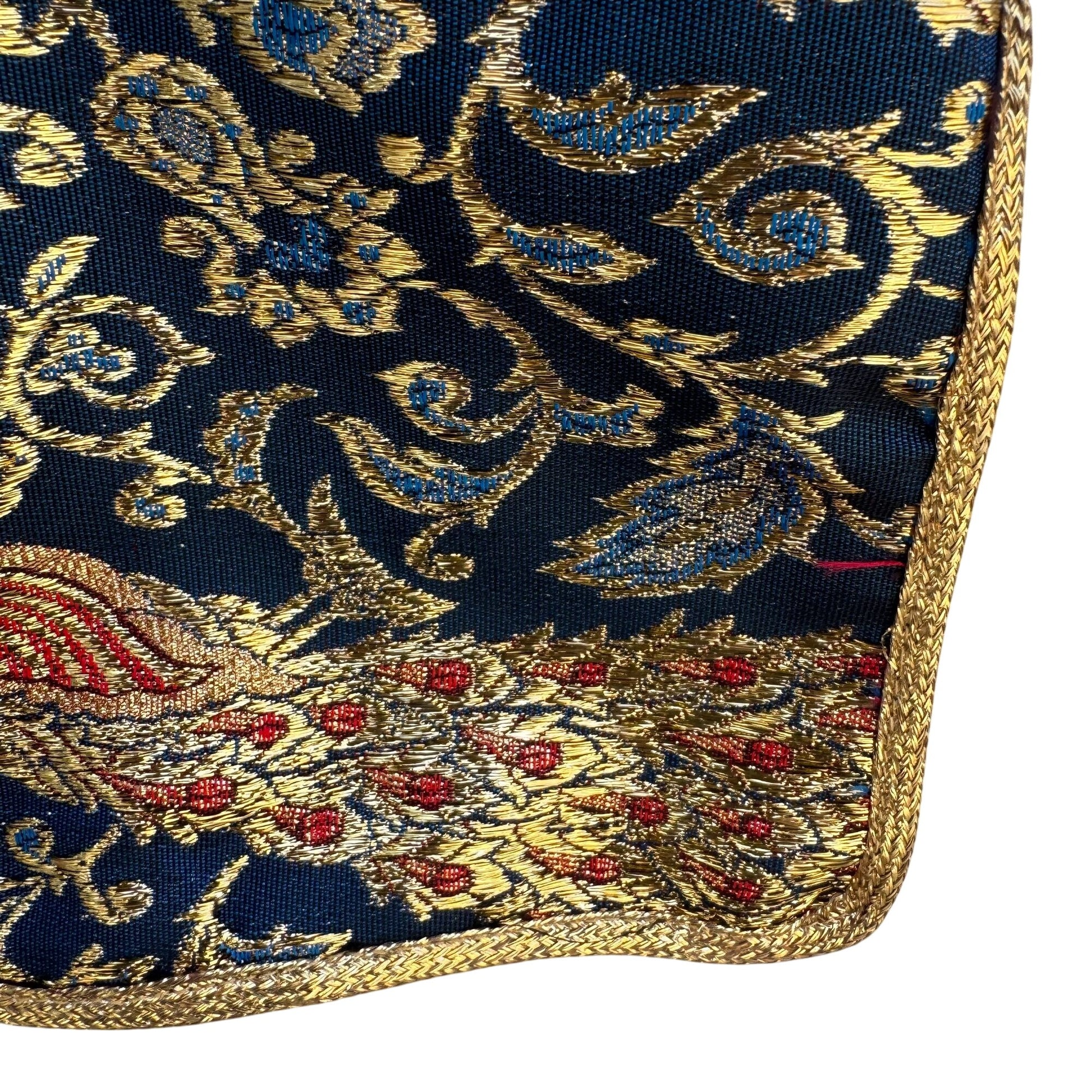 Vintage Handcrafted Gold Navy Brocade Peacock Embroidery Frog Closure Jacket