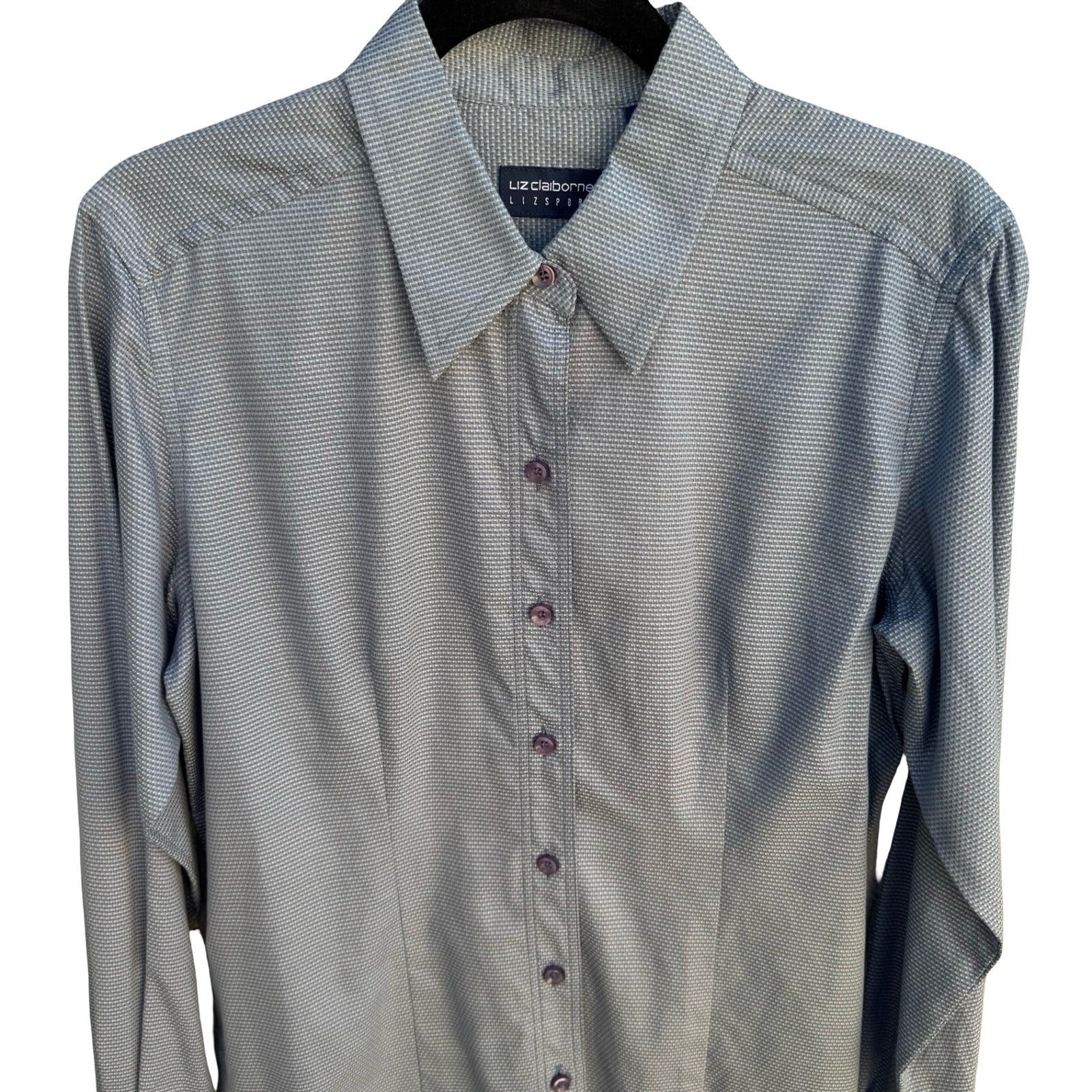 Liz Claiborne Lizsport Y2K Womens Smoke Screen Grey Cotton Button Down Shirt NEW