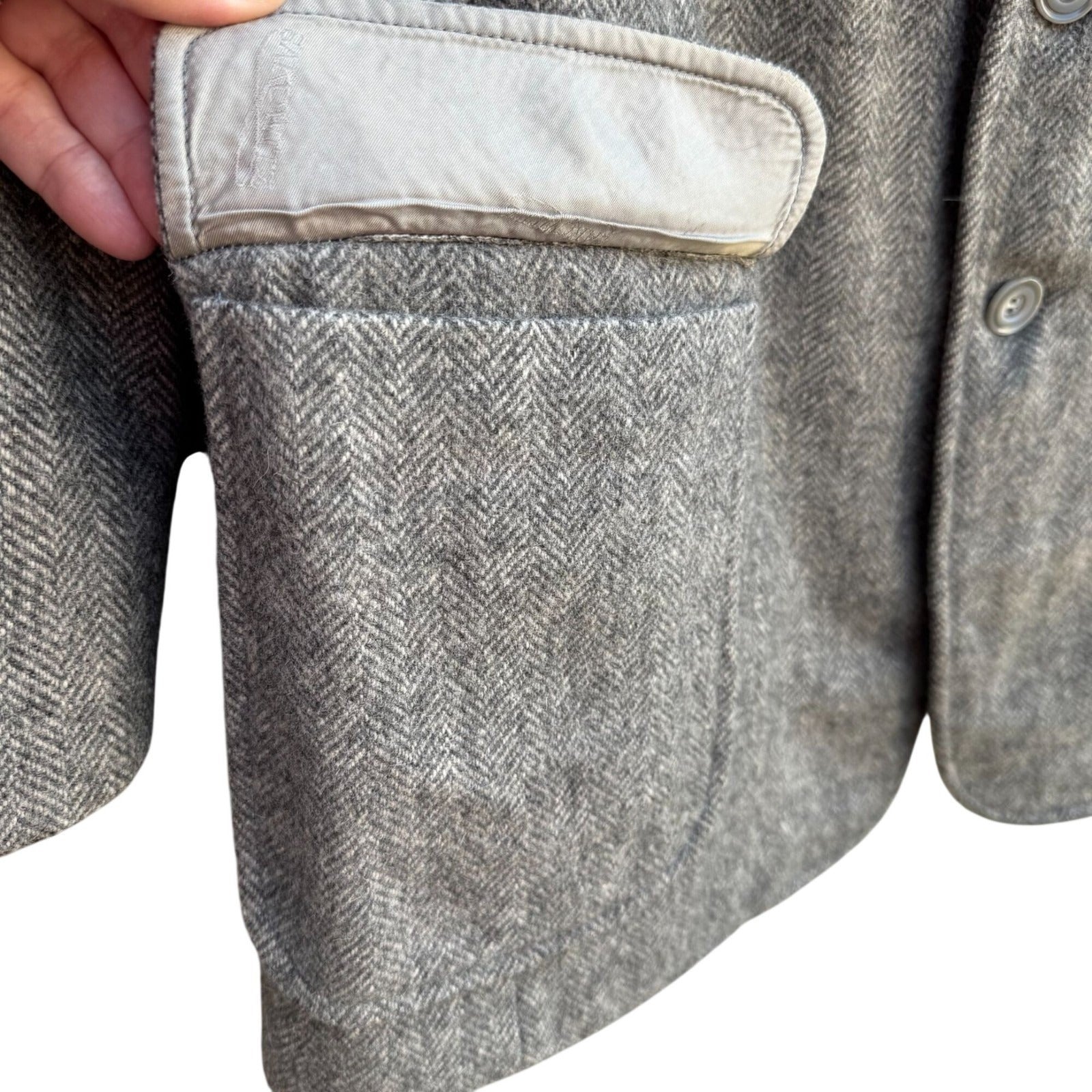 AO Custom Tailors Beverly Hills Mens Grey Herringbone Tweed Blazer 38S Vintage