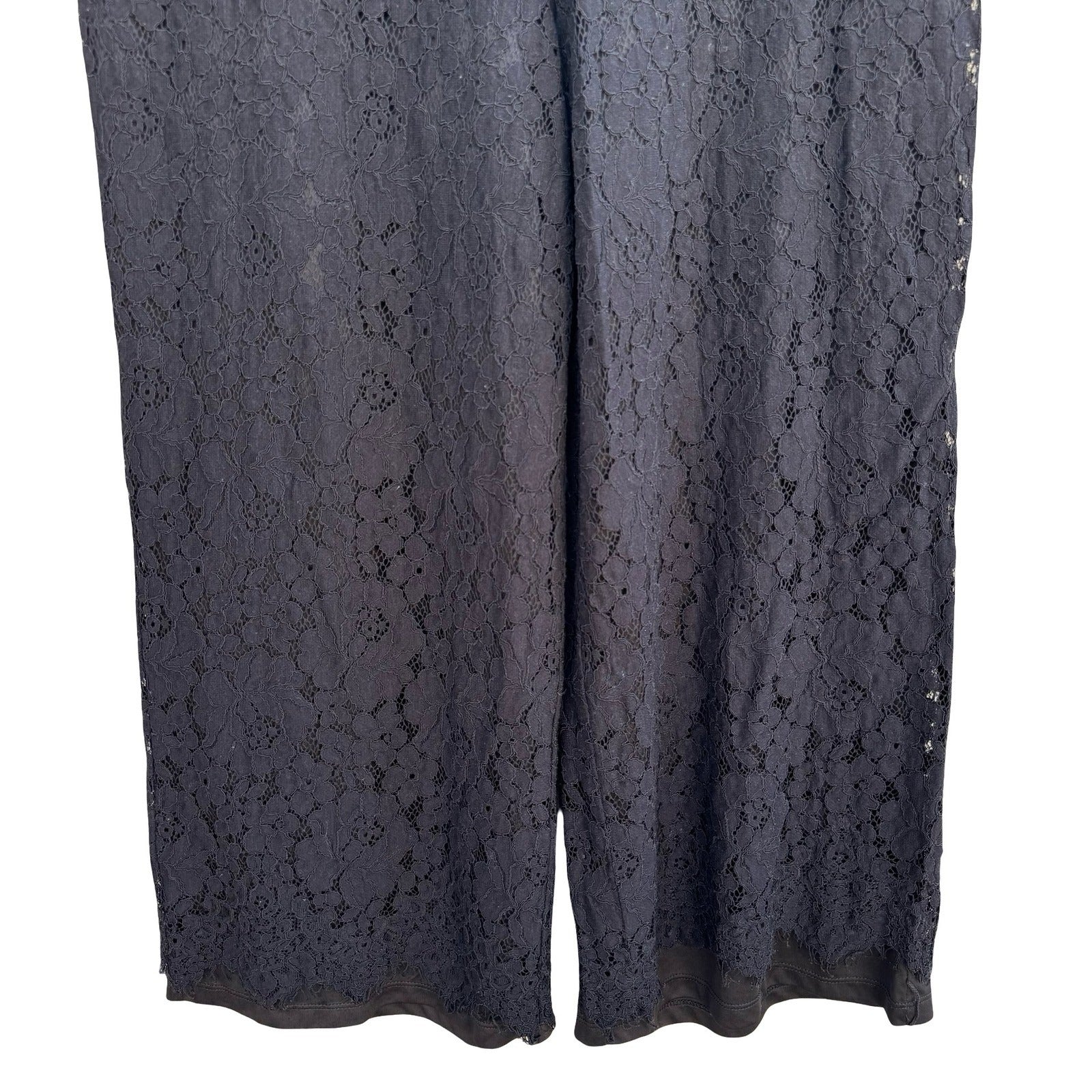 Isaac Mizrahi Live Womens Black Floral Lace Wide Leg Pull On Pants Size Medium